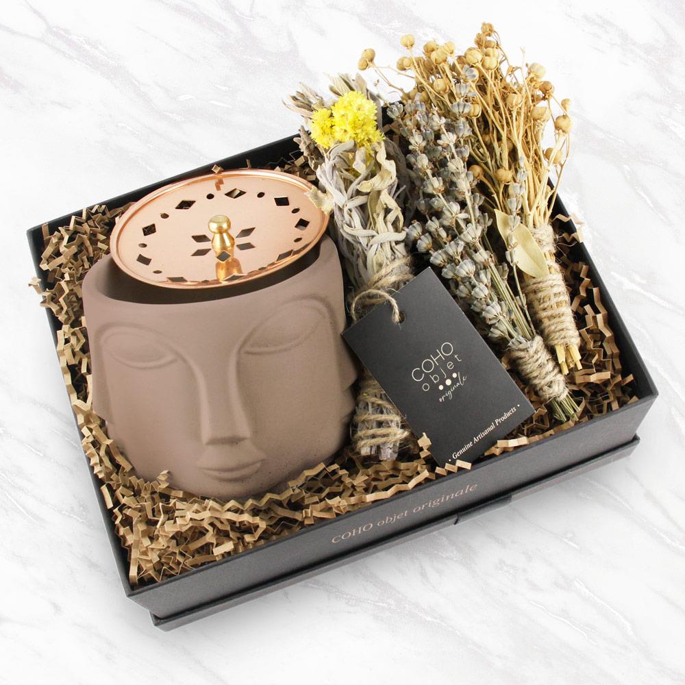 Coho Objet-Coho Box Faces Bakır Kapaklı Terra Tütsülük & üzerlik & Adaçayı & Lavanta Hediye Seti-COHO Box Hediye Kutuları-5-Milagron.com