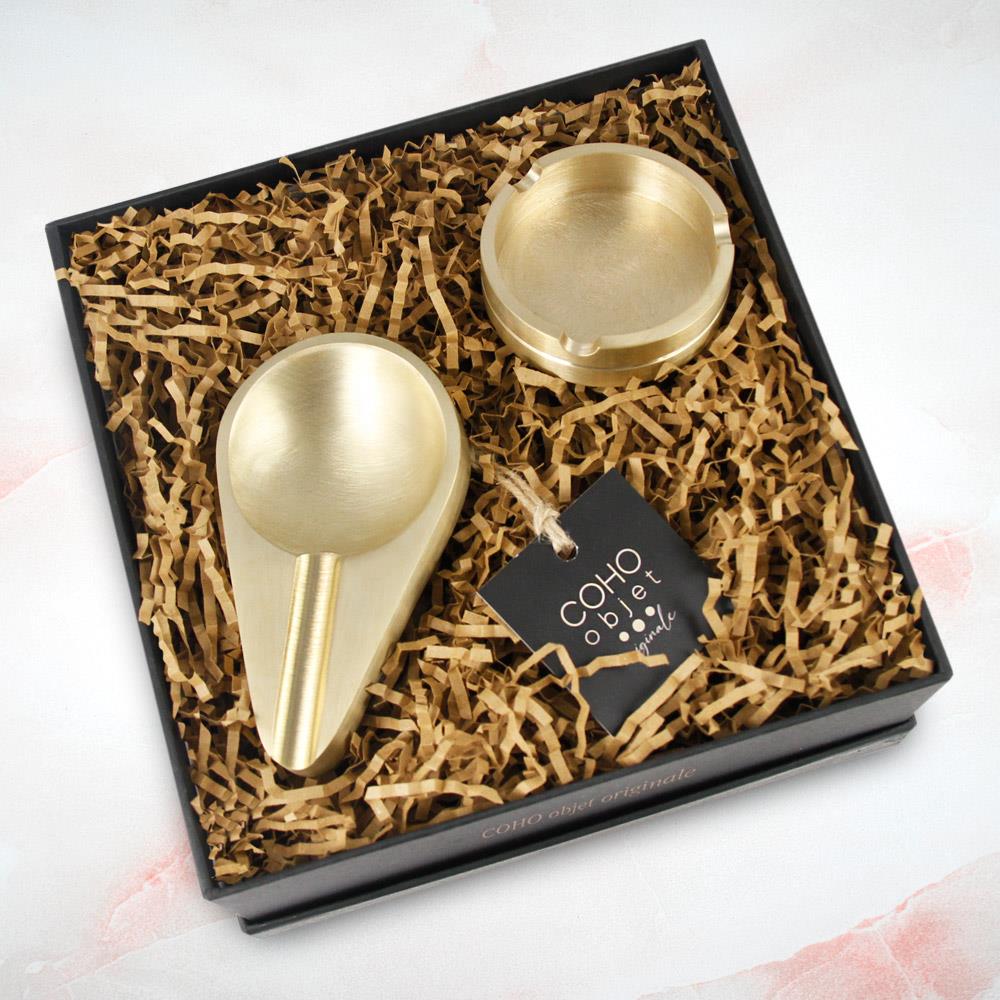 Coho Objet-Coho Box Lux Döküm Pirinç İnce Puroluk & Mini Küllük Hediye Seti-Hediye Setleri-4-Milagron.com