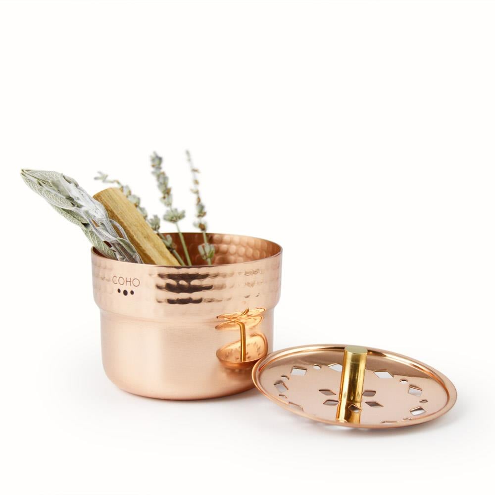Coho Objet-Coho Box Lux Dövme Bakır Mini Tütsülük & Adaçayı & 3 Palo Santo Hediye Seti-Hediye Setleri-1-Milagron.com