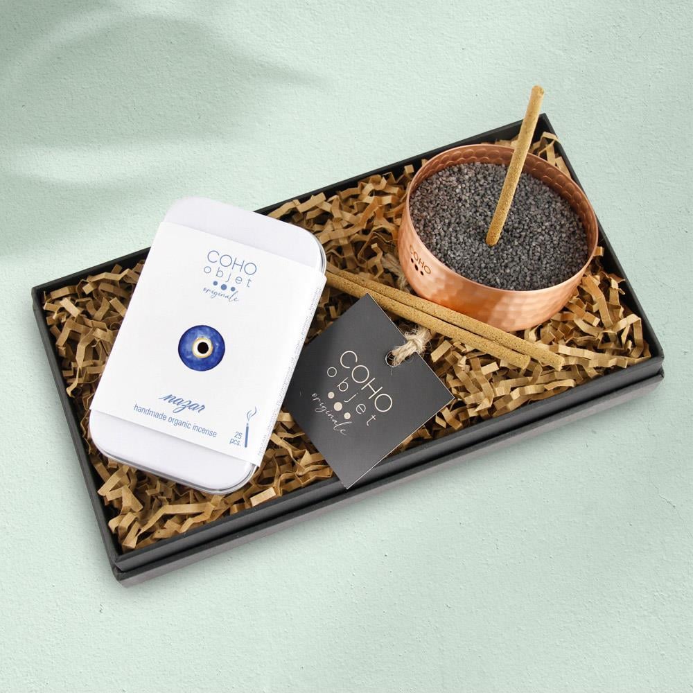 Coho Objet-Coho Box Nazara Karşı Tütsü & Meditation Bakır Tütsülük Hediye Seti-COHO Box Hediye Kutuları-3-Milagron.com