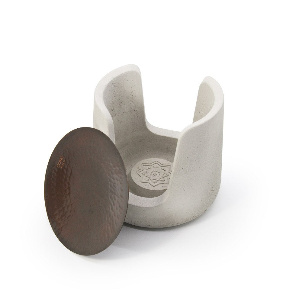 Coho Objet-Coho Concre Antique Dövme Bakır Kaseli Boz Aromaterapi Buhurdanlık-Concre Serisi Buhurdanlıklar-2-Milagron.com