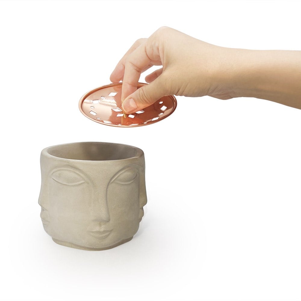 Coho Objet-Coho Concre Boz El Dökümü Bakır Kapaklı Tütsü çanağı-Concre Serisi Tütsü Çanakları-4-Milagron.com