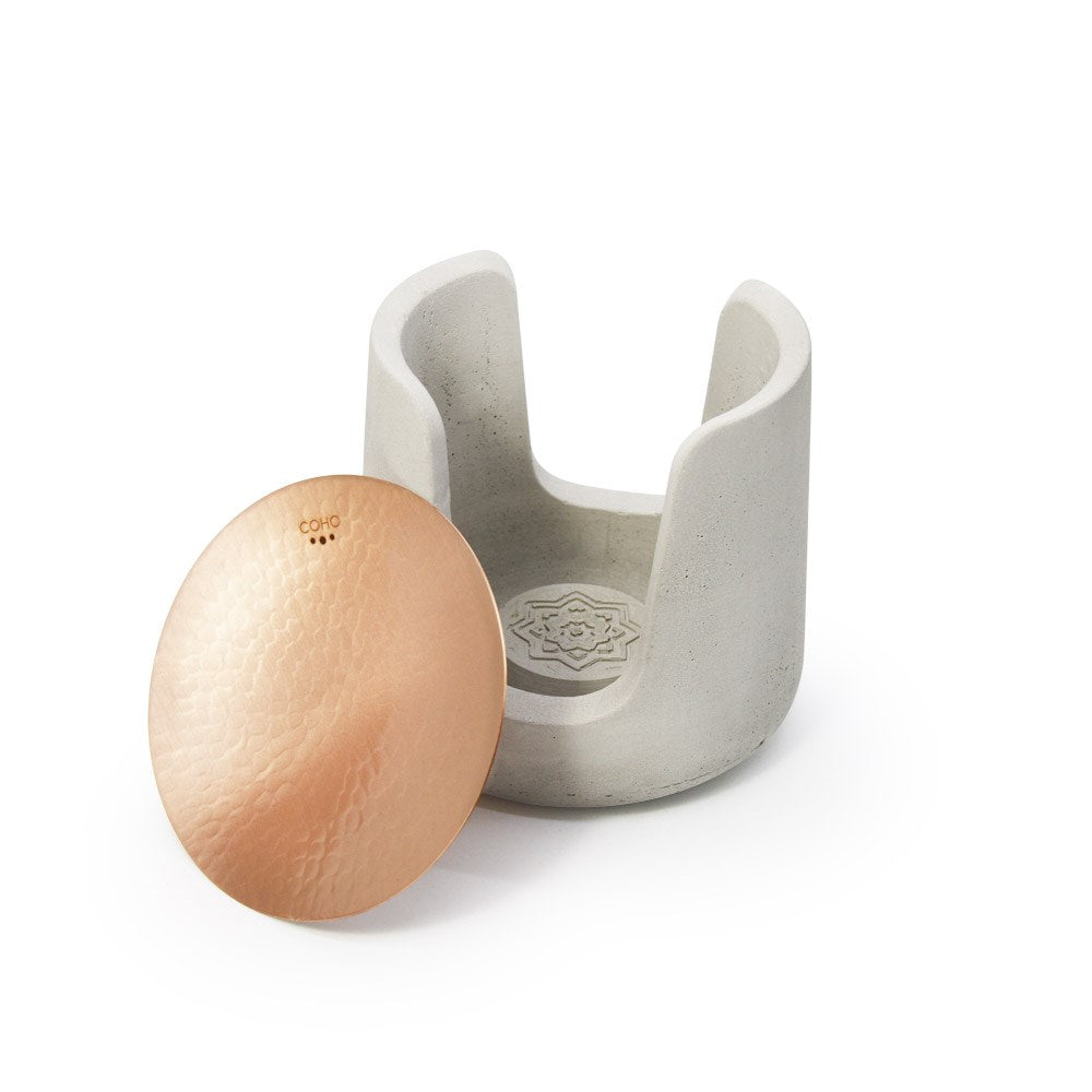 Coho Objet-Coho Concre Matte Dövme Bakır Kaseli Boz Aromaterapi Buhurdanlık-Buhurdanlık-2-Milagron.com