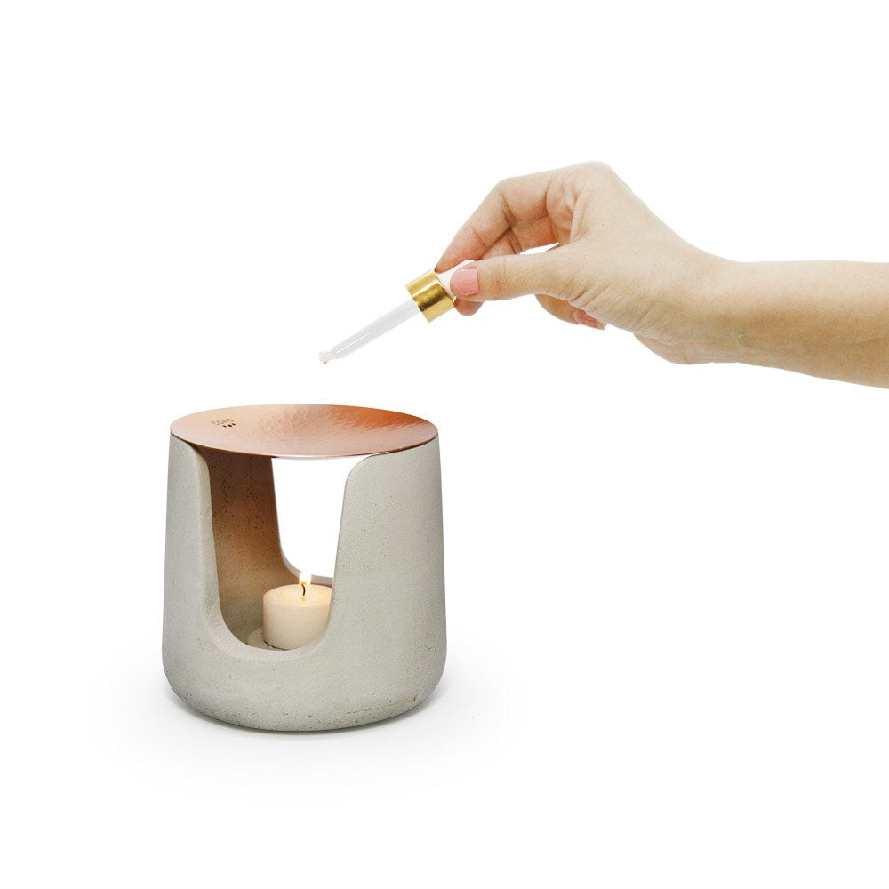 Coho Objet-Coho Concre Matte Dövme Bakır Kaseli Boz Aromaterapi Buhurdanlık-Buhurdanlık-3-Milagron.com