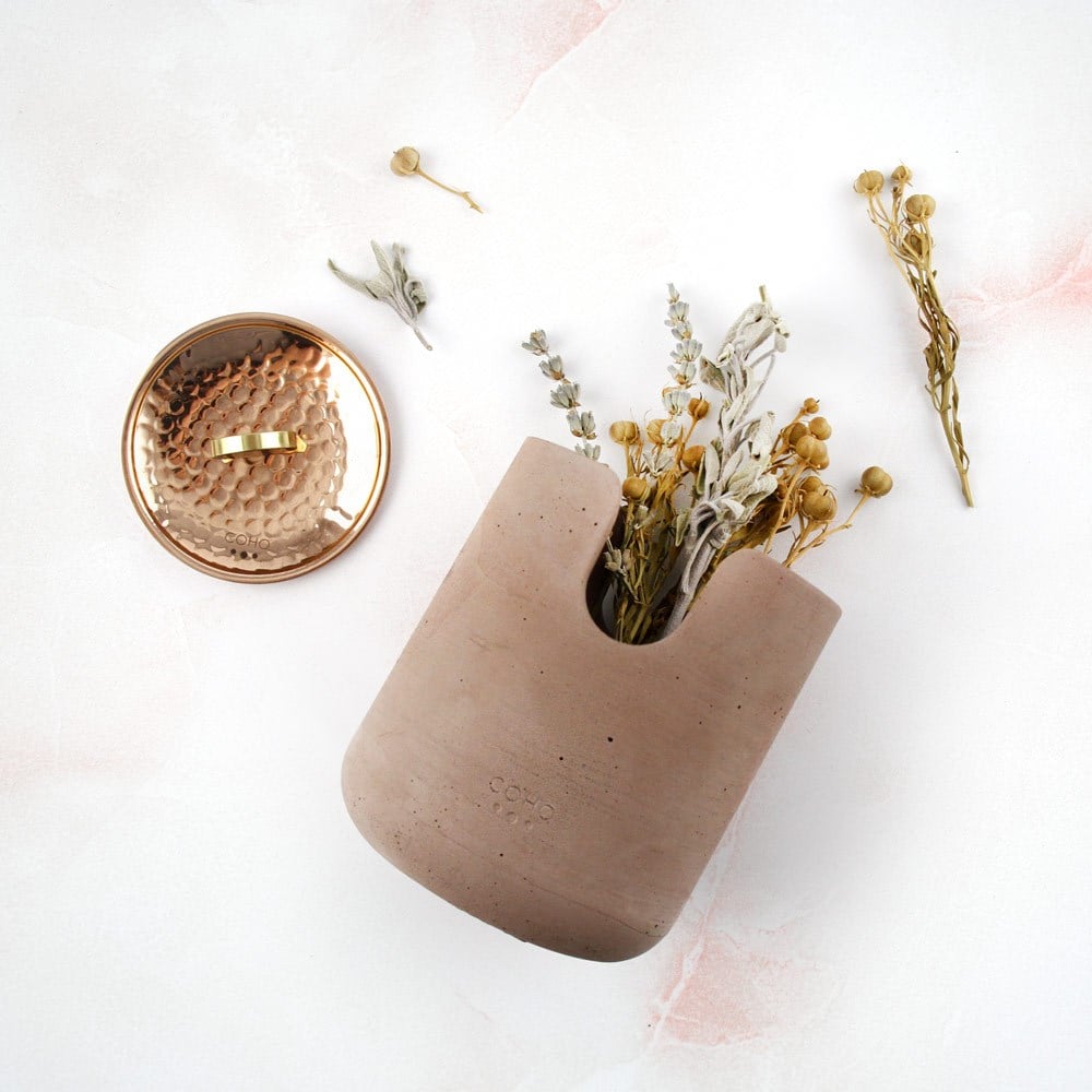Coho Objet-Coho Concre Therapy Dövme Bakır Kapaklı Terra Tütsü çanağı-Concre Serisi Tütsü Çanakları-2-Milagron.com