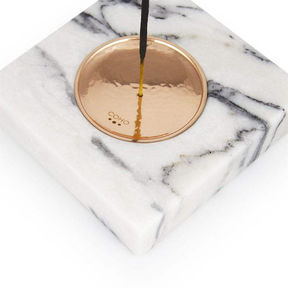 Coho Objet-Coho Crystal Carre Bakır Kaseli Mermer Tütsü Tabağı-Tütsülük-3-Milagron.com