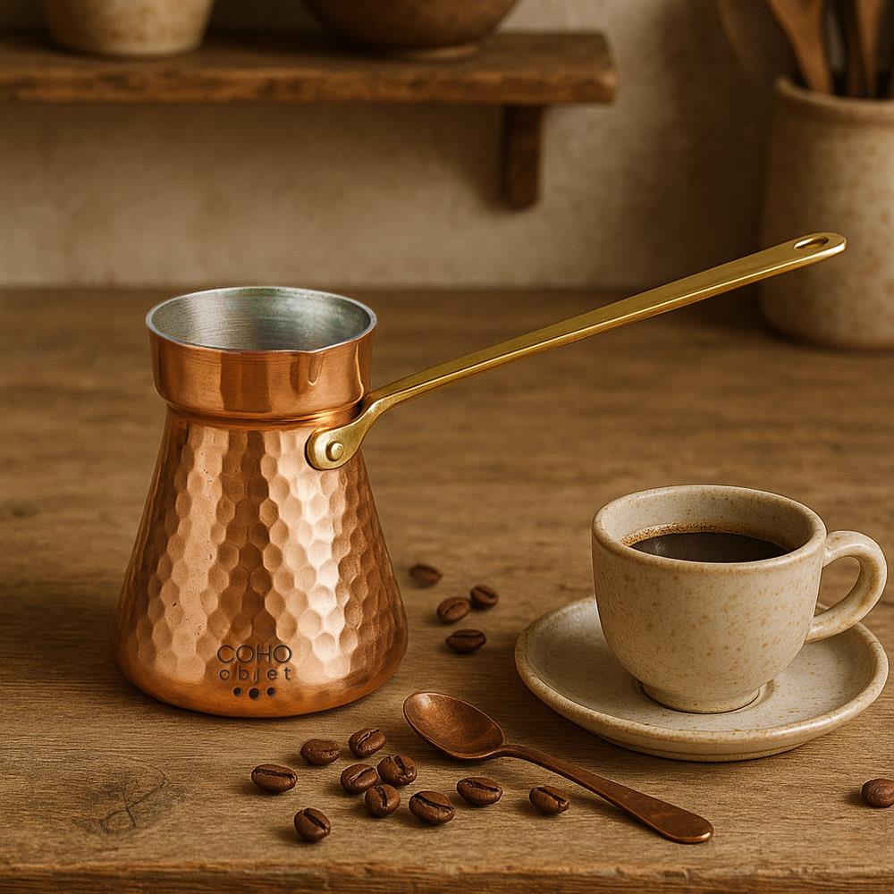 Coho Objet-Coho Lux Hatır Dövme Bakır Türk Kahvesi Cezvesi L-Artisan Serisi Bakır Cezveler-2-Milagron.com