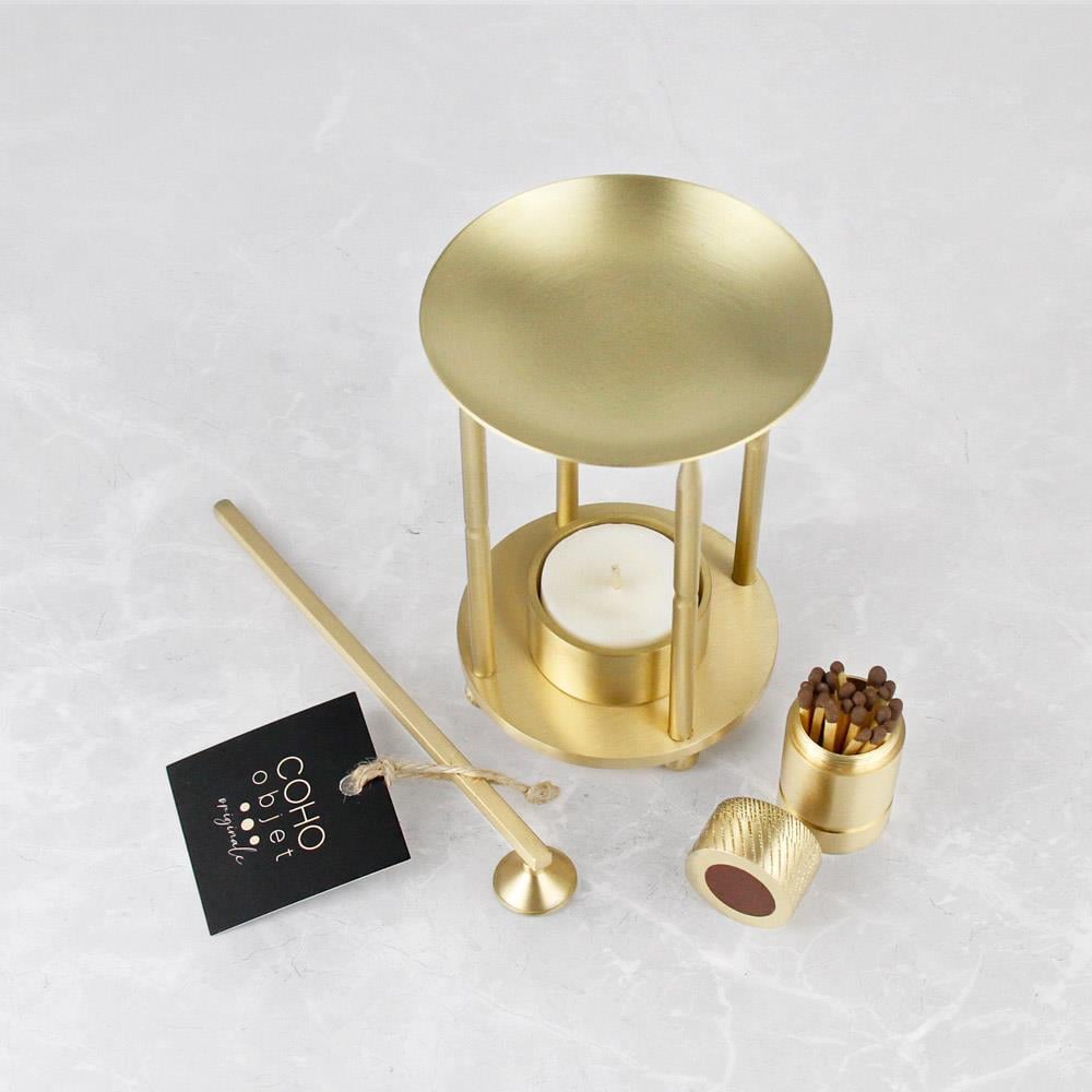 Coho Objet-Coho Lux Pirinç Aromaterapi Buhurdanlık & Mumluk & Mum Söndürücü & Kibritlik Set-Buhurdanlık-7-Milagron.com