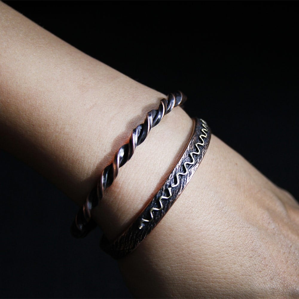 Coho Objet-Coho Tılsım Burgu & Waves El İşleme Bakır Bileklik Seti-COHO Tılsım Takılar-1-Milagron.com