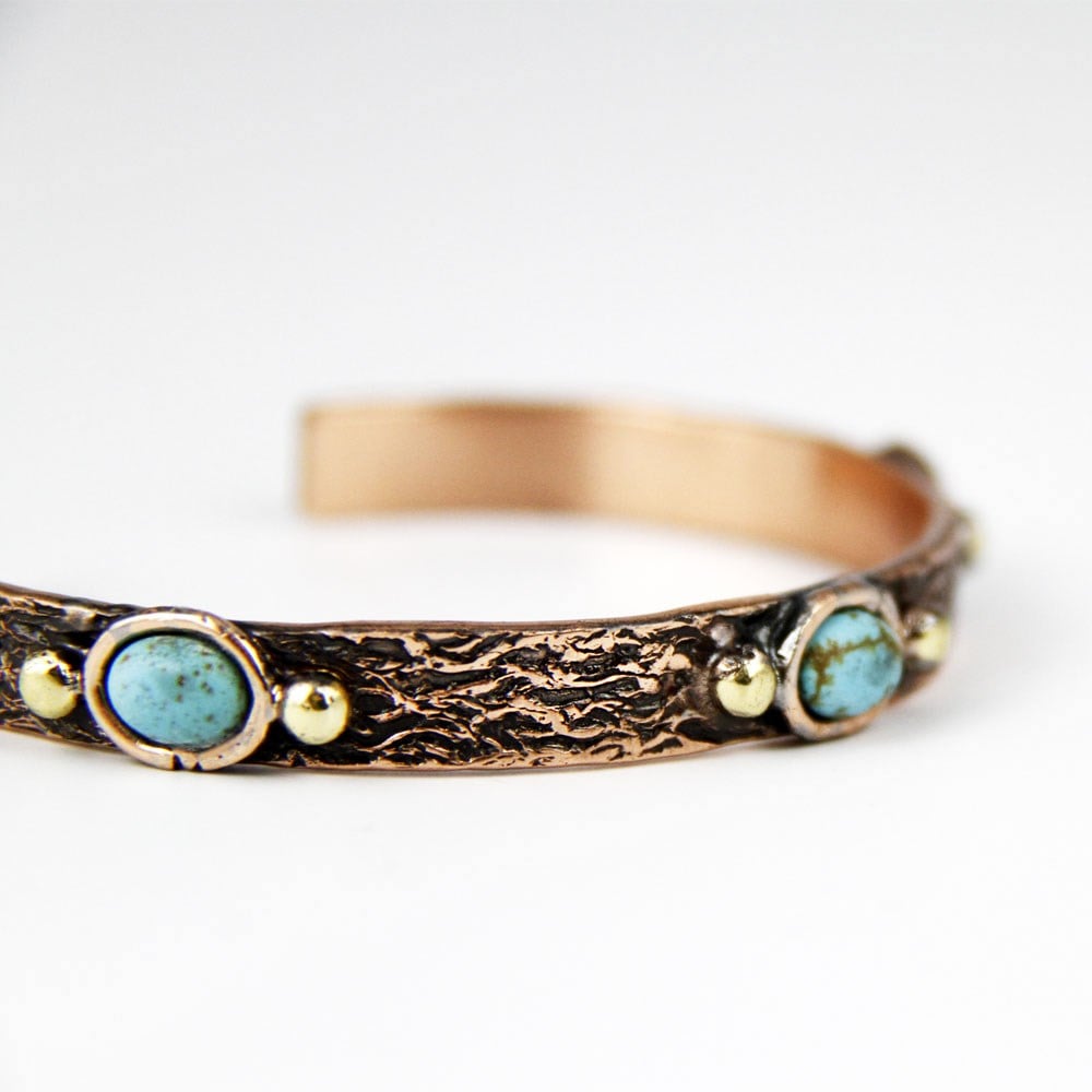 Coho Objet-Coho Tılsım Turkuaz & Lapis Lazuli Taşlı & Motifli El İşleme Bakır Bileklik Seti-COHO Tılsım Takılar-4-Milagron.com