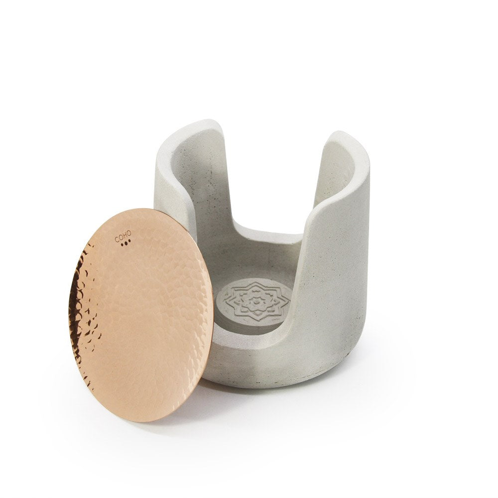 Coho Objet-Concre Artisan Dövme Bakır Kaseli Boz Aromaterapi Buhurdanlık-Buhurdanlık-2-Milagron.com