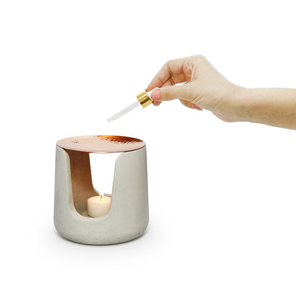 Coho Objet-Concre Artisan Dövme Bakır Kaseli Boz Aromaterapi Buhurdanlık-Buhurdanlık-3-Milagron.com