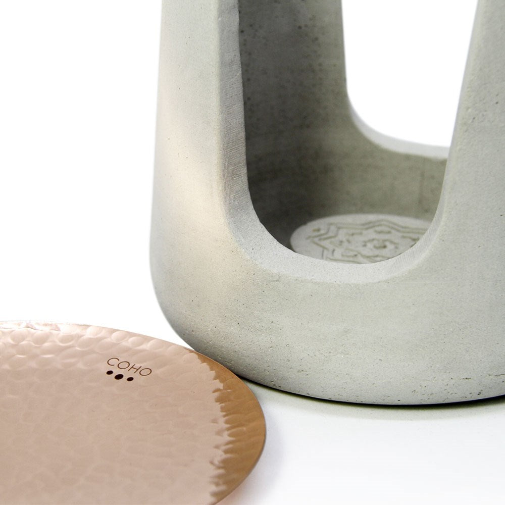 Coho Objet-Concre Artisan Dövme Bakır Kaseli Boz Aromaterapi Buhurdanlık-Buhurdanlık-4-Milagron.com