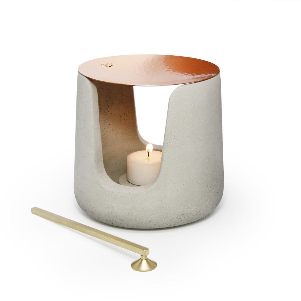 Coho Objet-Concre Matte Dövme Bakır Kase & Mum Söndürücü Boz Buhurdanlık Set-Buhurdanlık-1-Milagron.com