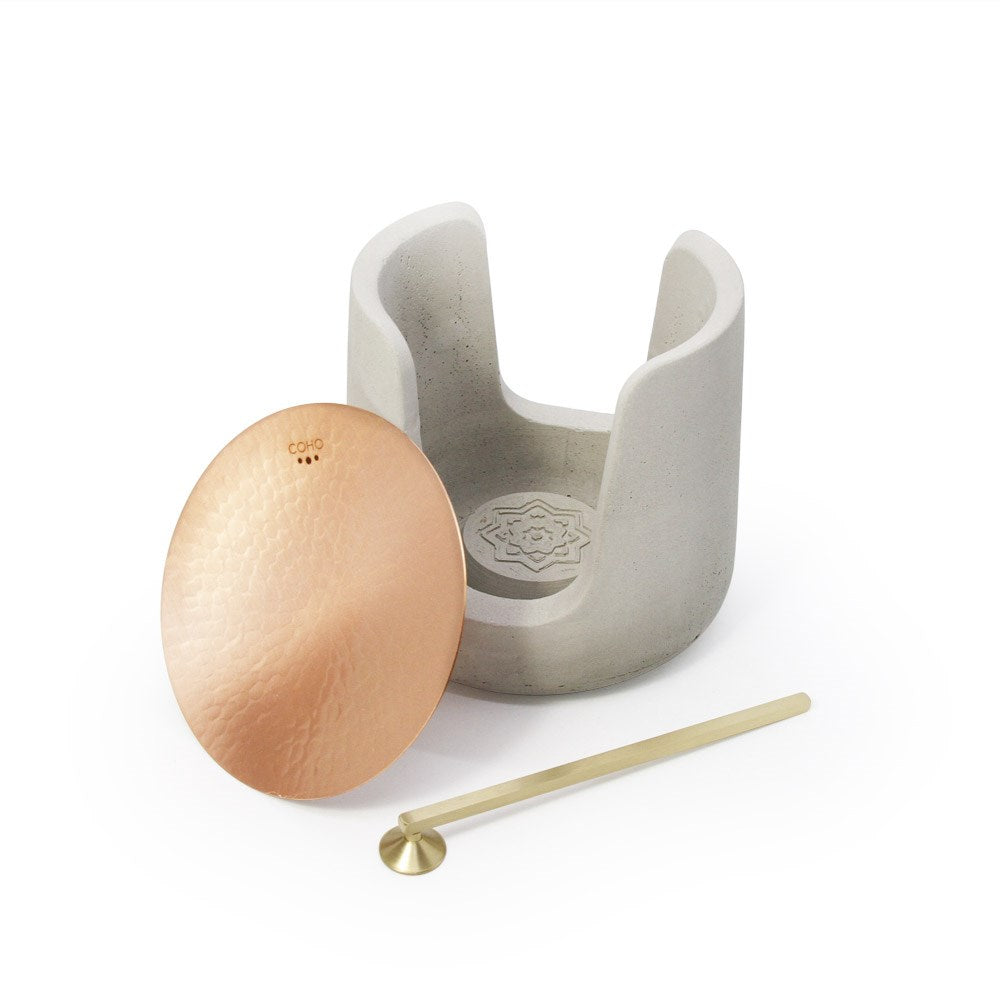 Coho Objet-Concre Matte Dövme Bakır Kase & Mum Söndürücü Boz Buhurdanlık Set-Buhurdanlık-2-Milagron.com