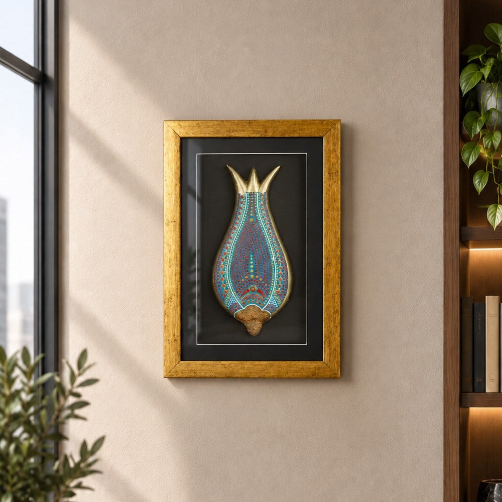 Coho Objet-El Yapımı Lale Desenli Seramik Duvar Tablosu, Mavi - 38x26 Cm-Tablo-2-Milagron.com