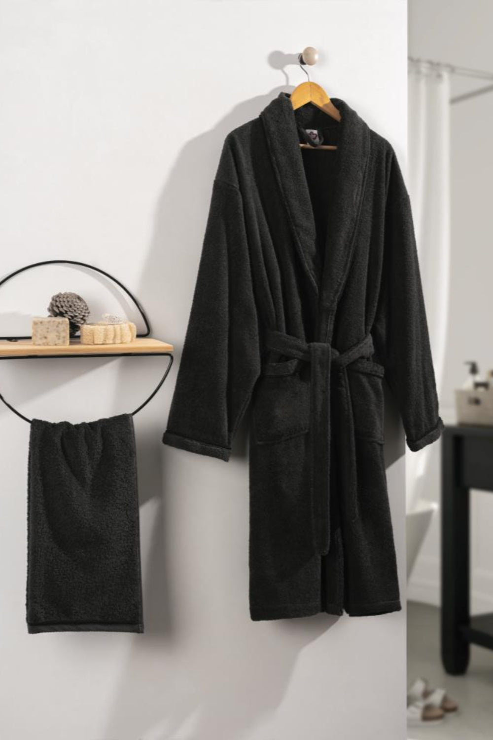 Cotton Box-%100 Pamuk Deluxe Single Bornoz Seti Antrasit L-Bornoz Seti-1-Milagron.com