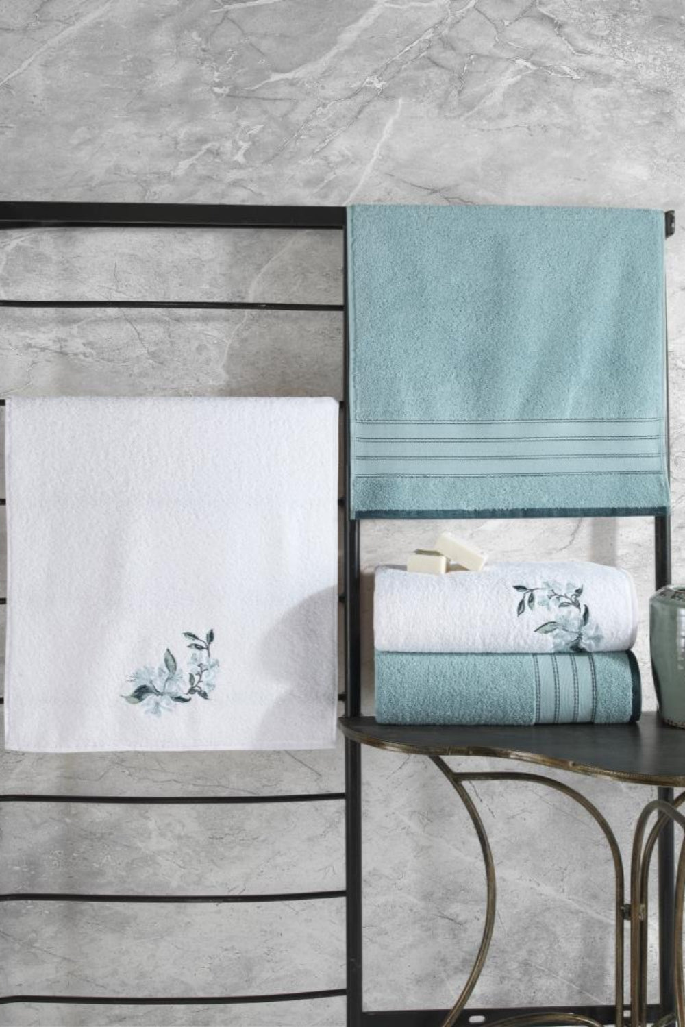 Cotton Box-%100 Pamuk Hamam Havlu Seti Colorful Mint Beyaz-Havlu Seti-1-Milagron.com