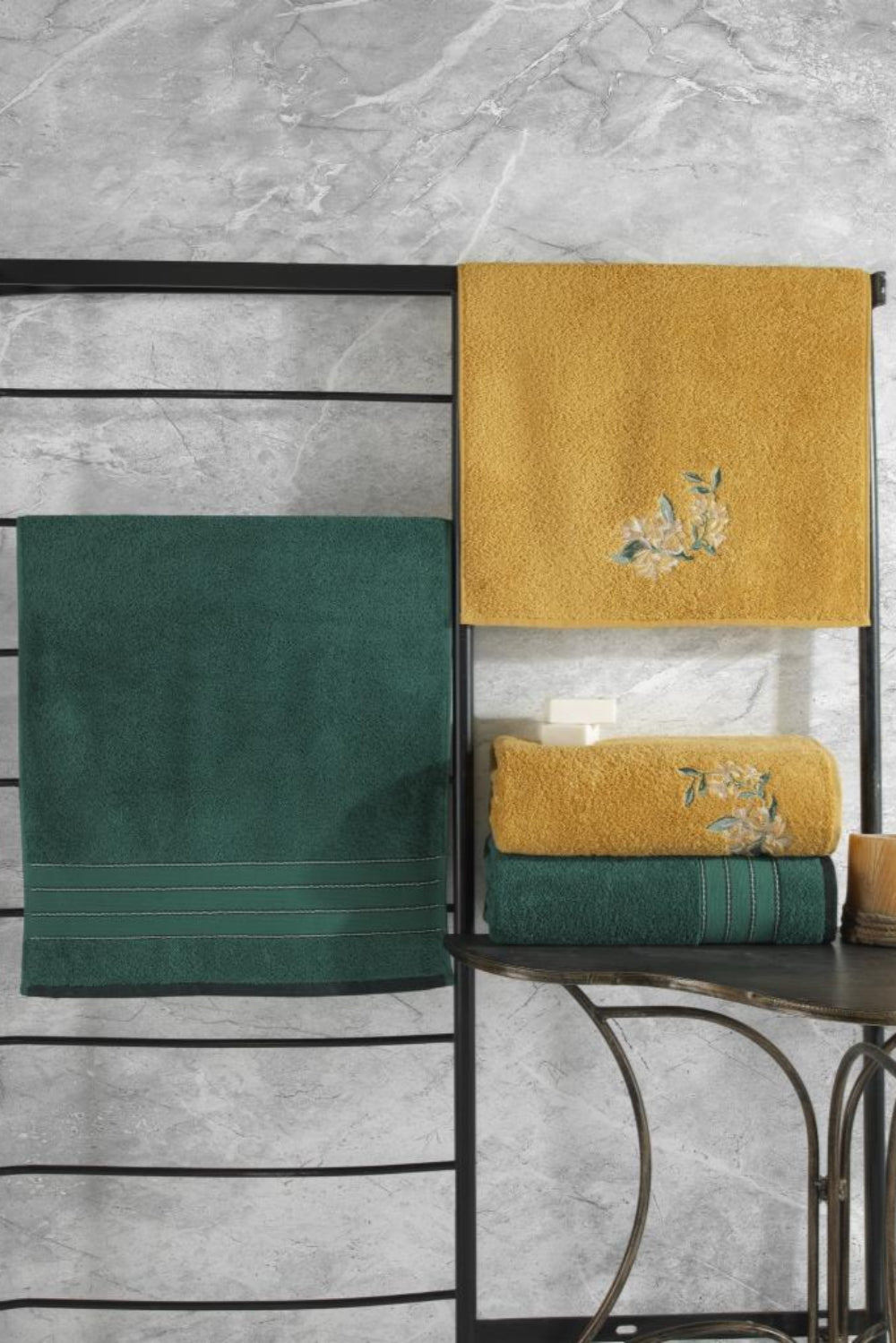 Cotton Box-%100 Pamuk Hamam Havlu Seti Colorful Yeşil Sarı-Havlu Seti-1-Milagron.com