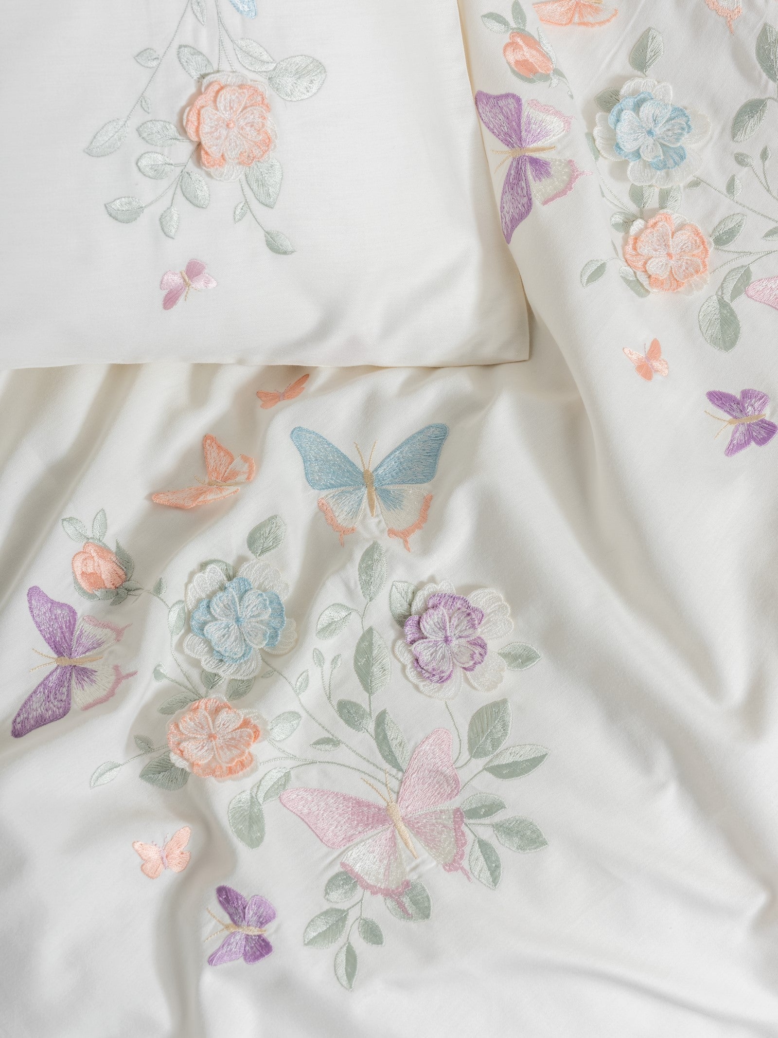 Cotton Box-3D Nakışlı Saten Çift Kişilik Nevresim Takımı Liva Pudra-Nevresim Takımı-3-Milagron.com