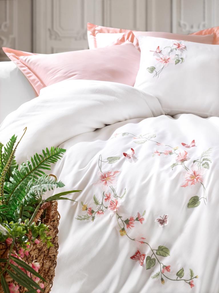 Cotton Box-3D Nakışlı Saten Çift Kişilik Nevresim Takımı Luna Pudra-Nevresim Takımı-2-Milagron.com