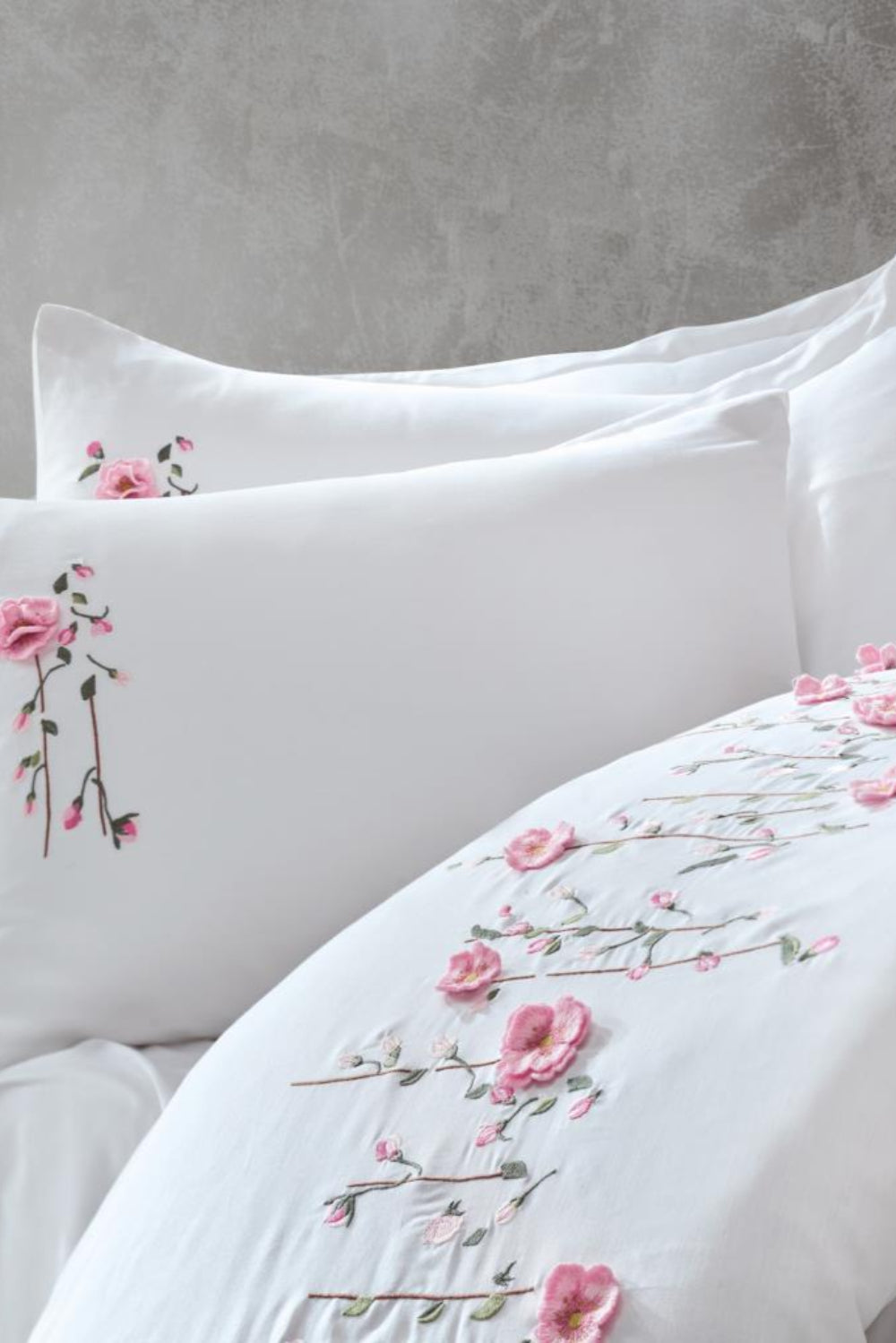 Cotton Box-3D Nakışlı Saten Çift Kişilik Nevresim Takımı Perla-Nevresim Takımı-2-Milagron.com