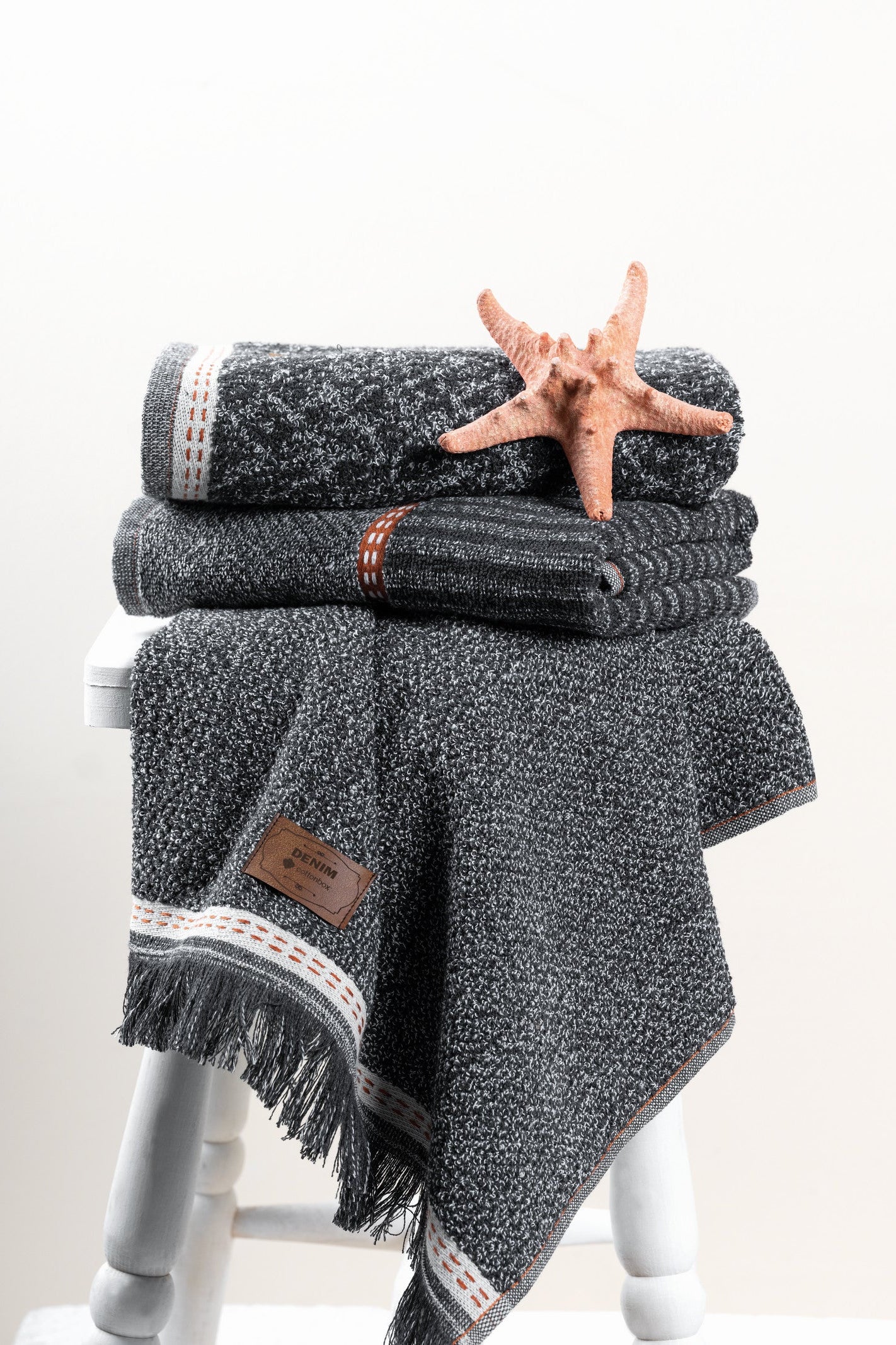 Cotton Box-3'lü Jakarlı Havlu Seti Denim Antrasit 50x90-Havlu Seti-1-Milagron.com