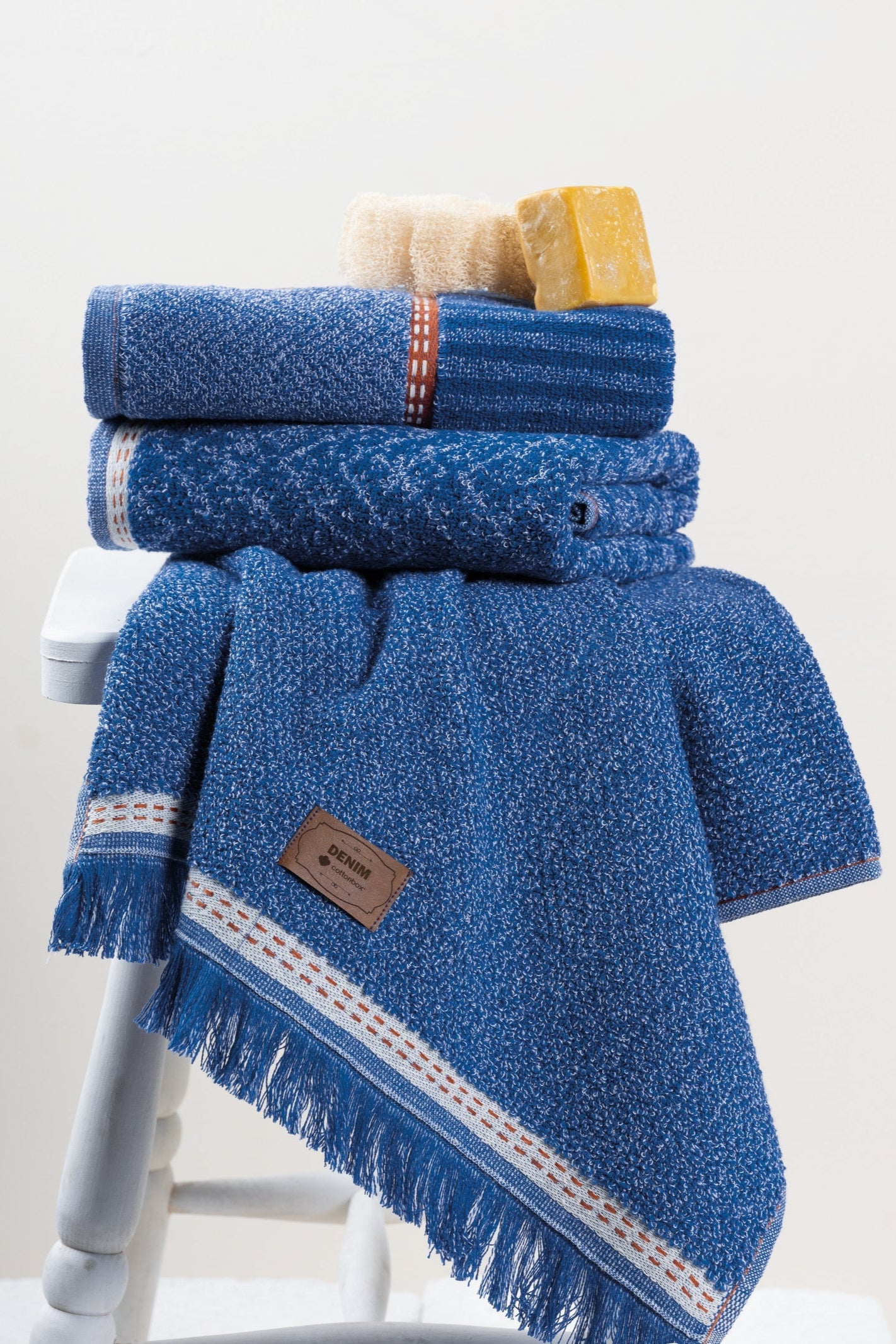 Cotton Box-3'lü Jakarlı Havlu Seti Denim Mavi 50x90-Havlu Seti-1-Milagron.com