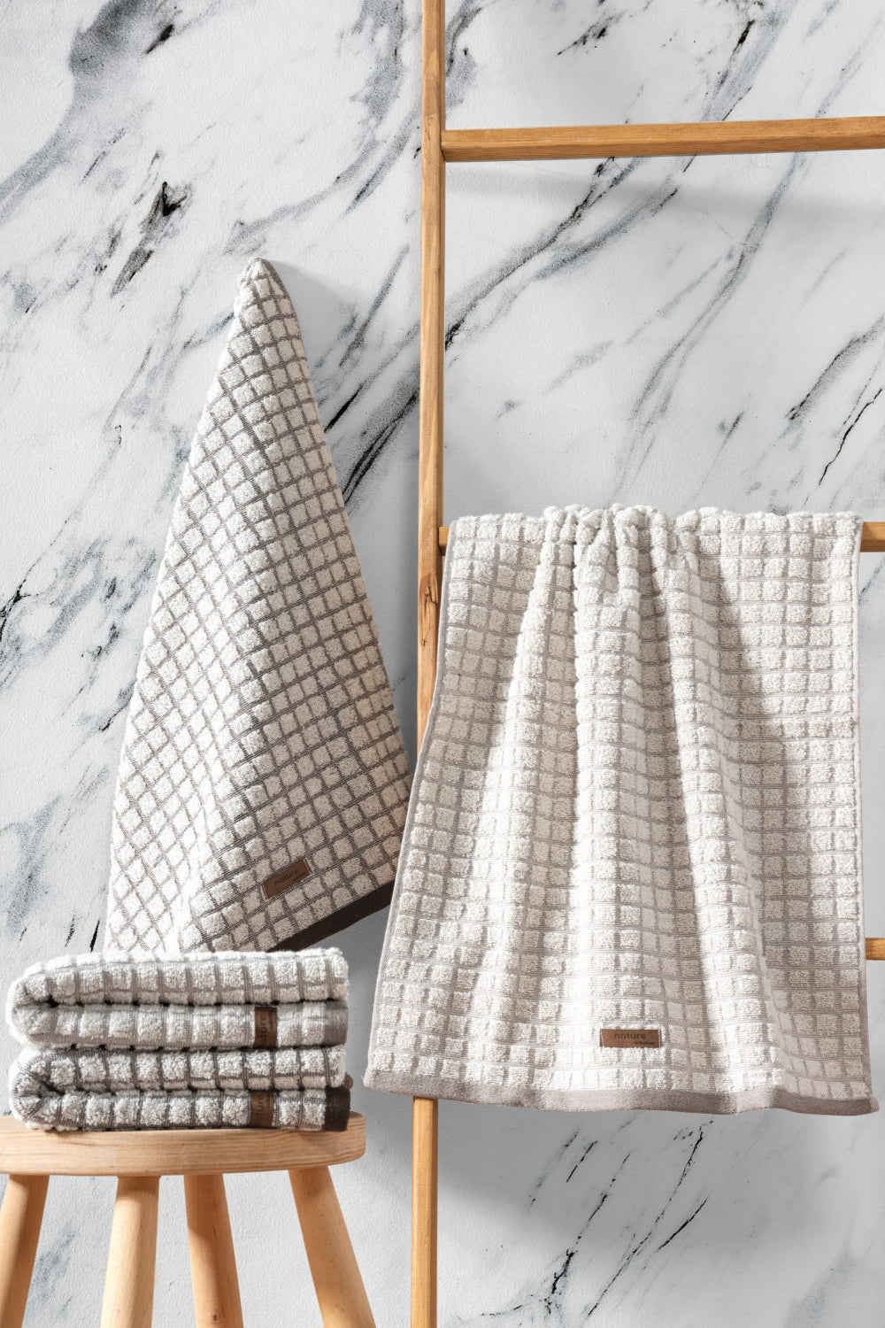 Cotton Box-Cotton Box 4'lü Jakarlı Havlu Seti Nature Kahve Bej 50x90-El Yüz Havlusu-1-Milagron.com