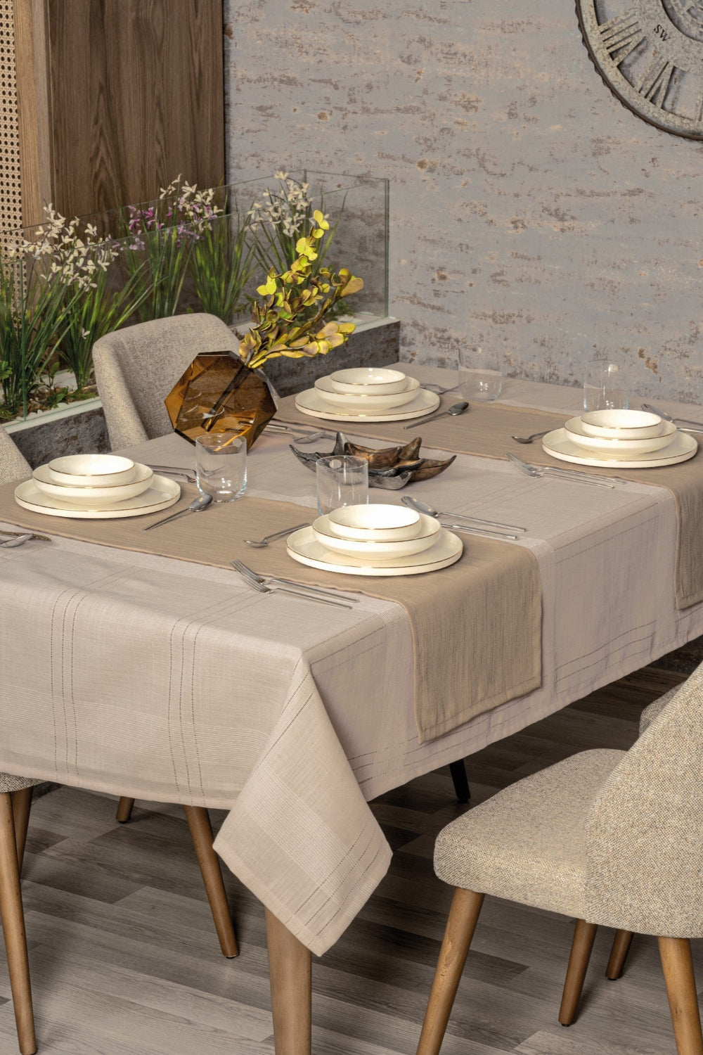 Cotton Box-Cotton Box Antique Masa örtüsü Seti Jasmine Bej 155x160-Masa Örtüsü Seti-1-Milagron.com
