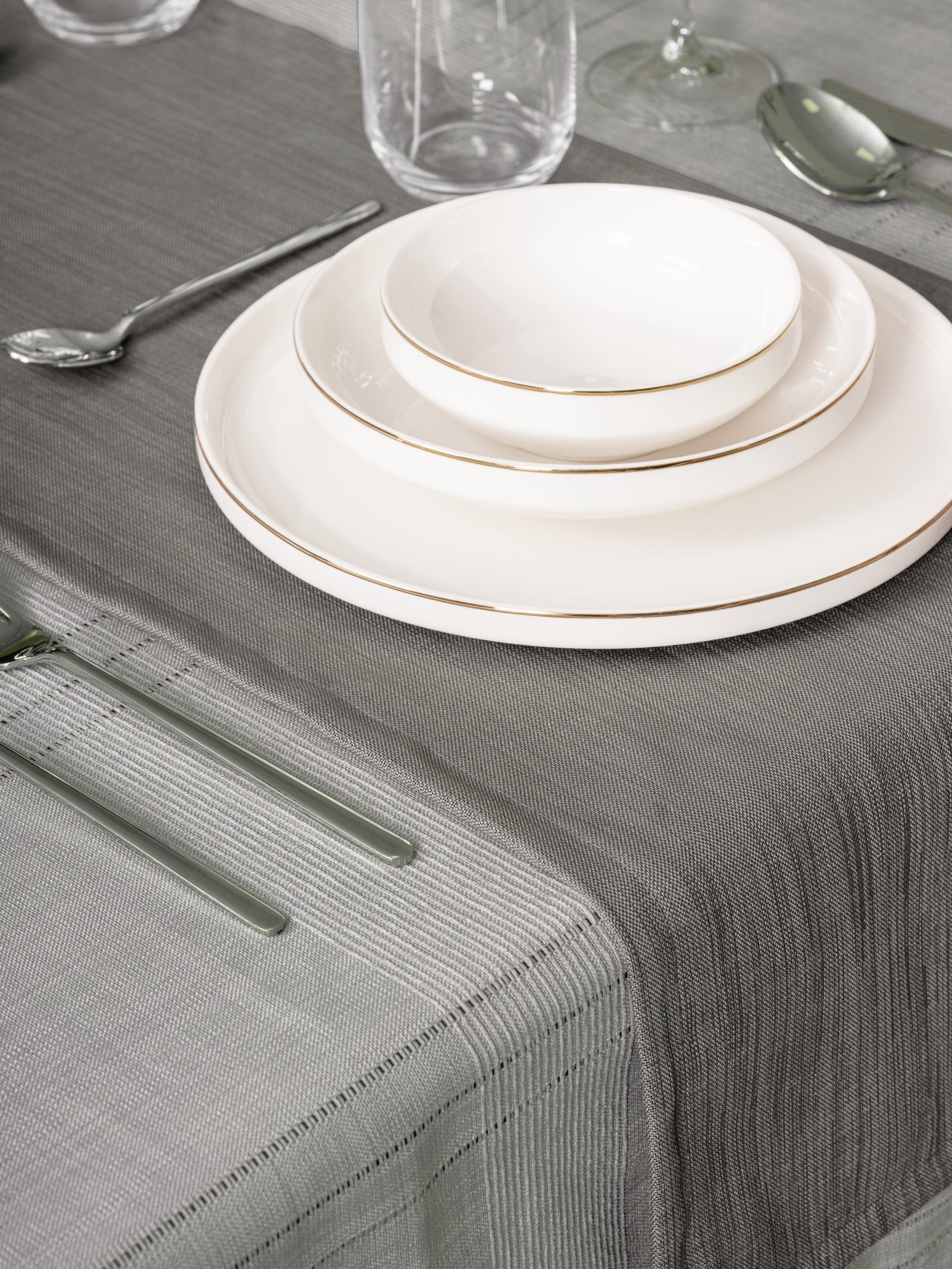 Cotton Box-Cotton Box Antique Masa örtüsü Seti Jasmine Gri 155x220-Masa Örtüsü Seti-2-Milagron.com