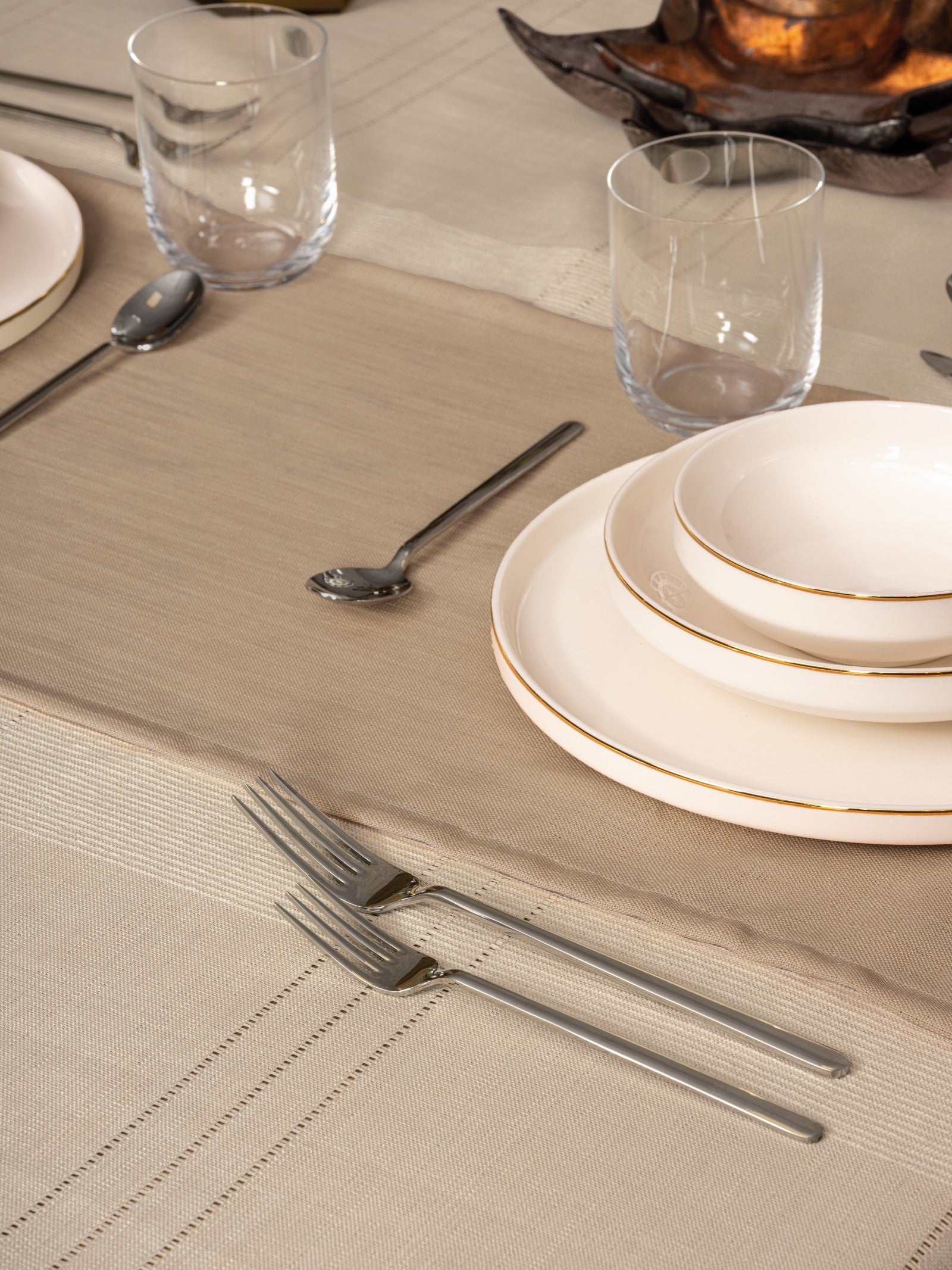 Cotton Box-Cotton Box Antique Masa örtüsü Seti Jasmine Bej 155x220-Masa Örtüsü Seti-4-Milagron.com