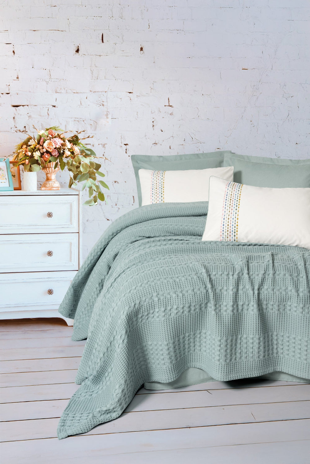 Cotton Box-Aura Çift Kişilik Pike Takımı Pebble Mint-Pike Takımı-1-Milagron.com