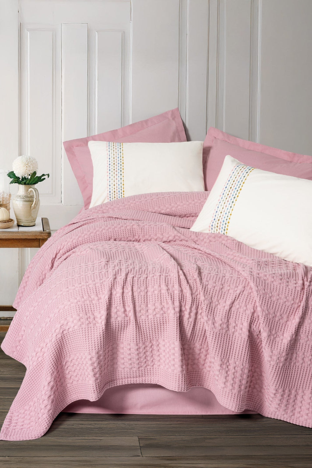 Cotton Box-Aura Çift Kişilik Pike Takımı Pebble Pembe-Nevresim Takımı-1-Milagron.com