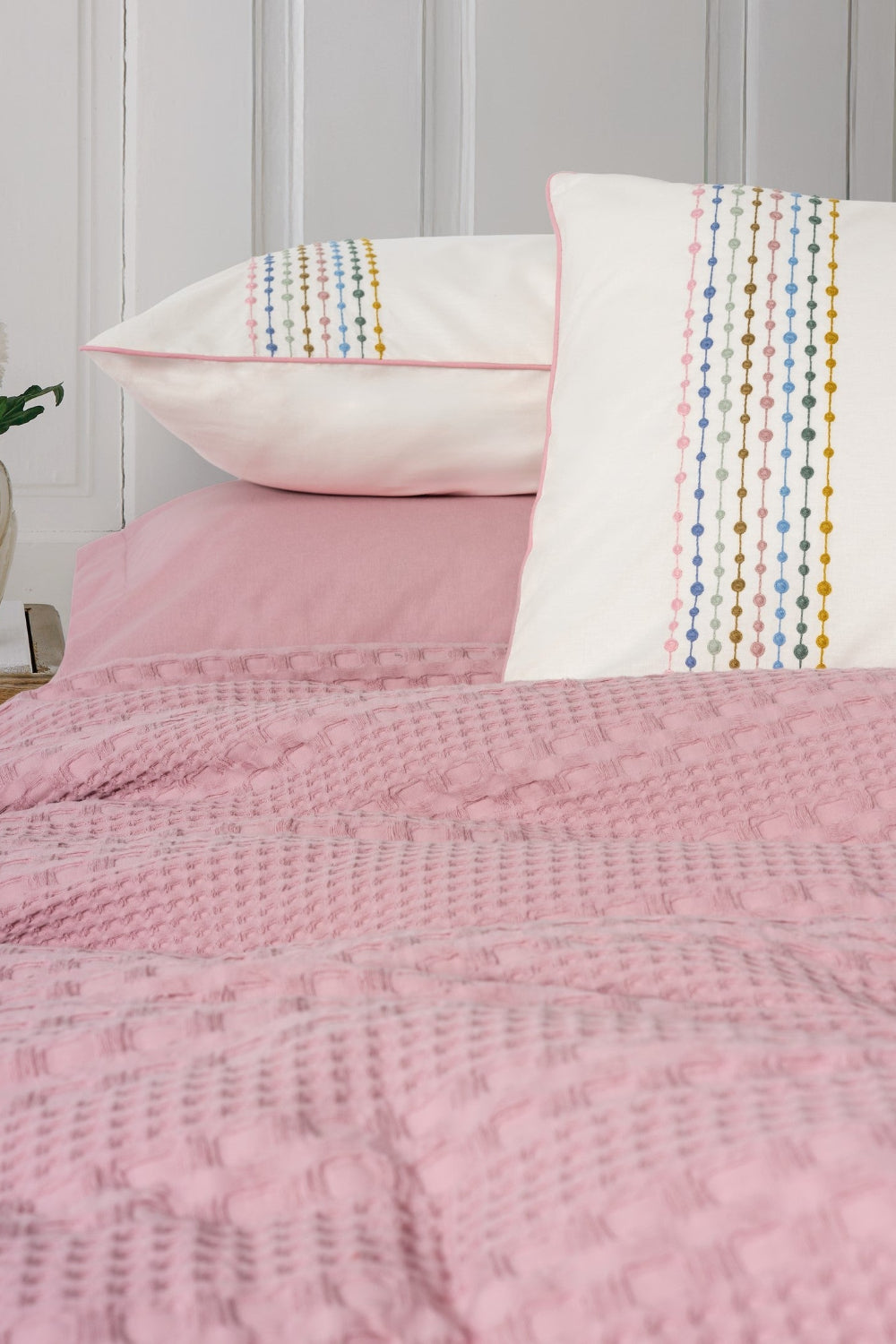 Cotton Box-Aura Çift Kişilik Pike Takımı Pebble Pembe-Nevresim Takımı-2-Milagron.com