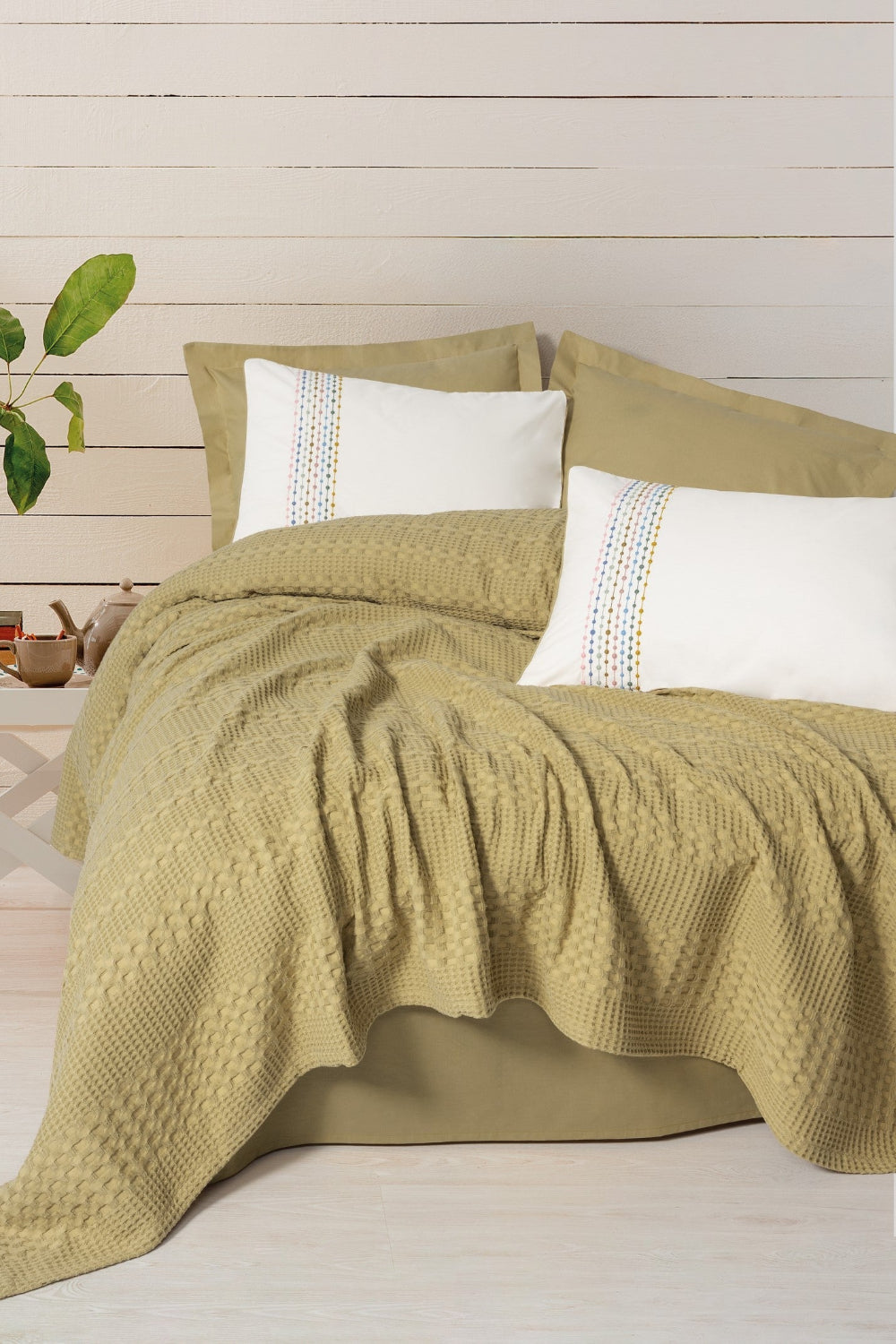 Cotton Box-Aura Tek Kişilik Pike Takımı Pebble Hardal-Nevresim Takımı-1-Milagron.com