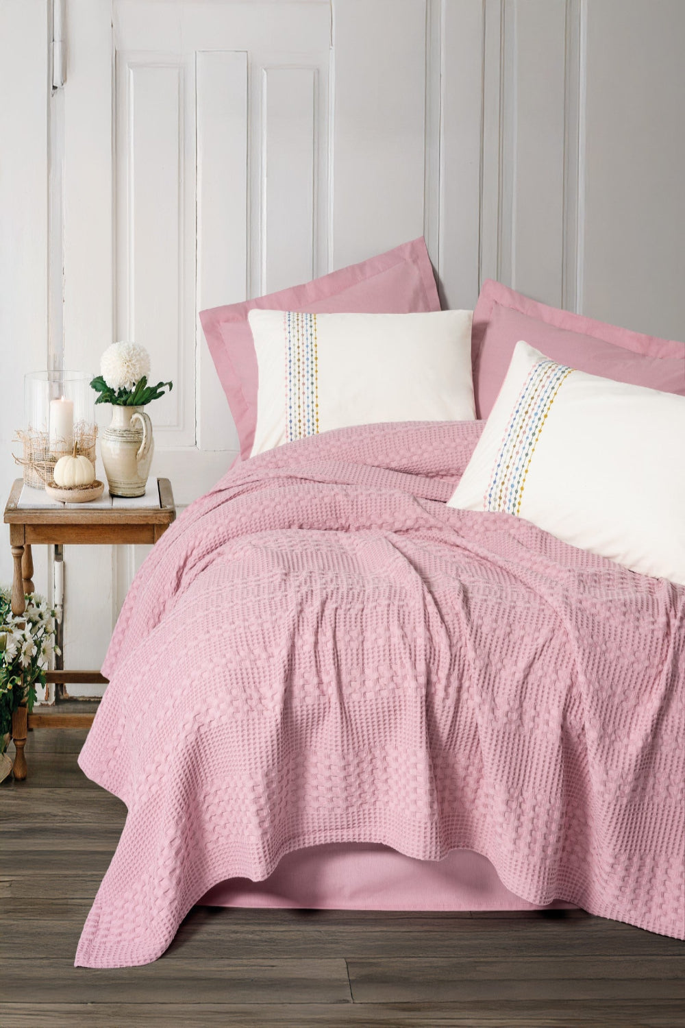 Cotton Box-Aura Tek Kişilik Pike Takımı Pebble Pembe-Nevresim Takımı-1-Milagron.com