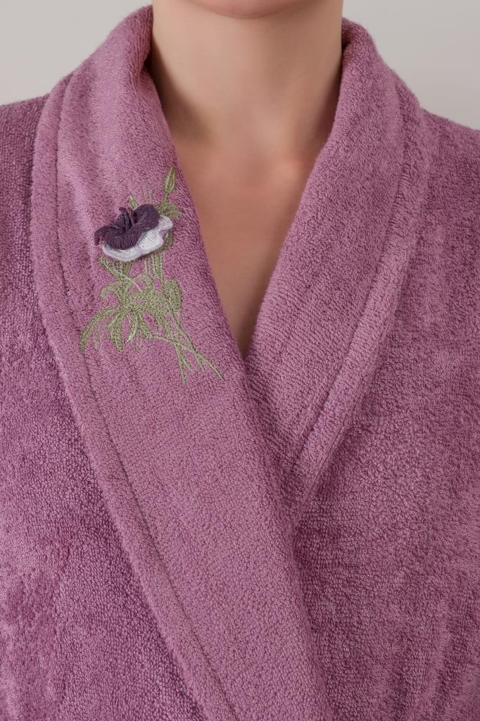 Cotton Box-Bambu 3D Nakışlı Aile Bornoz Seti Violet Mürdüm Gri-Bornoz Seti-3-Milagron.com