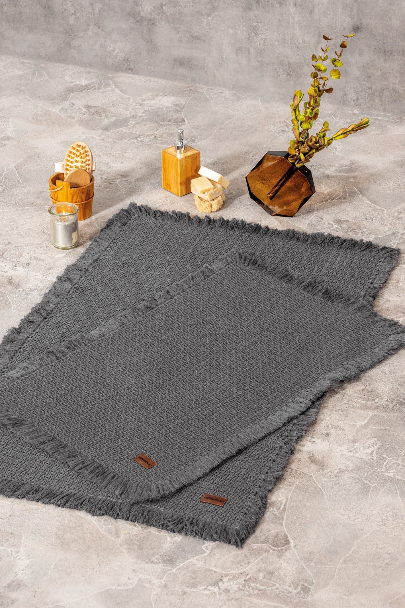 Cotton Box-Bath Rug Set Antrasit 75x125 60x90-Halı-1-Milagron.com