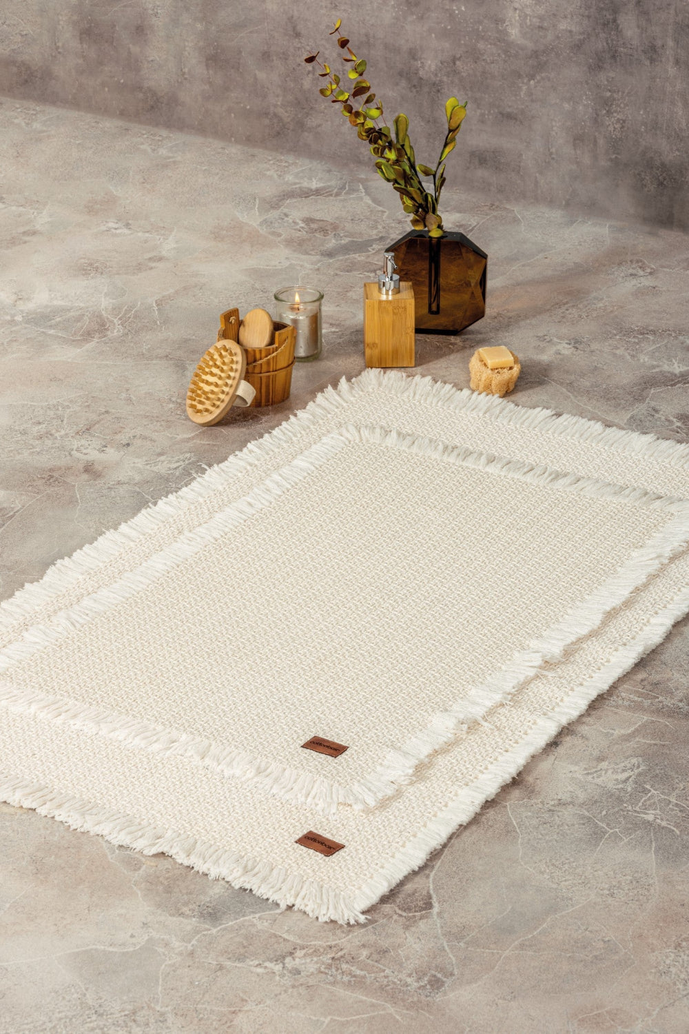 Cotton Box-Bath Rug Set Krem 75x125 60x90-Halı-1-Milagron.com