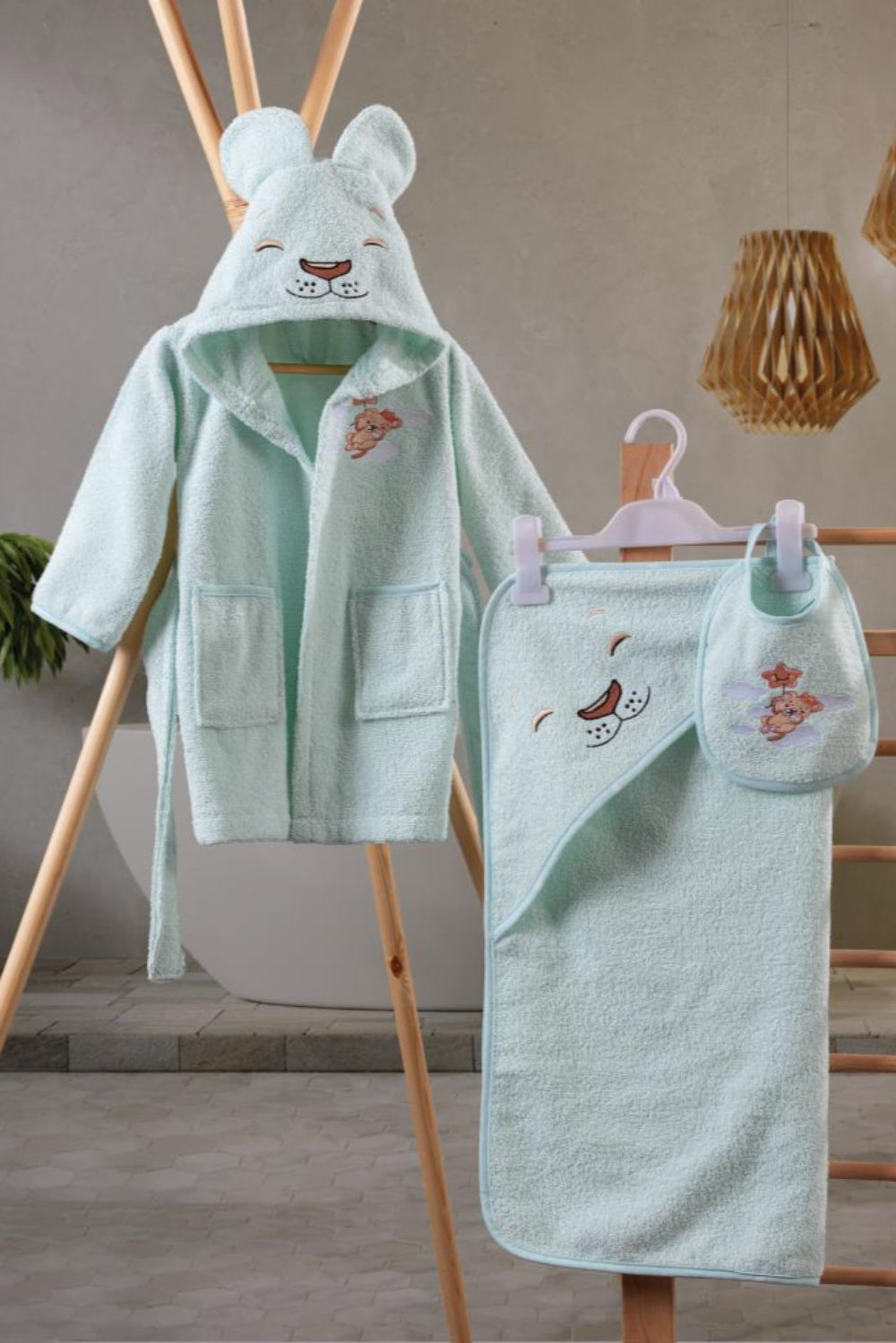 Cotton Box-Bebek Banyo Seti Aslan Mint-Havlu Seti-1-Milagron.com