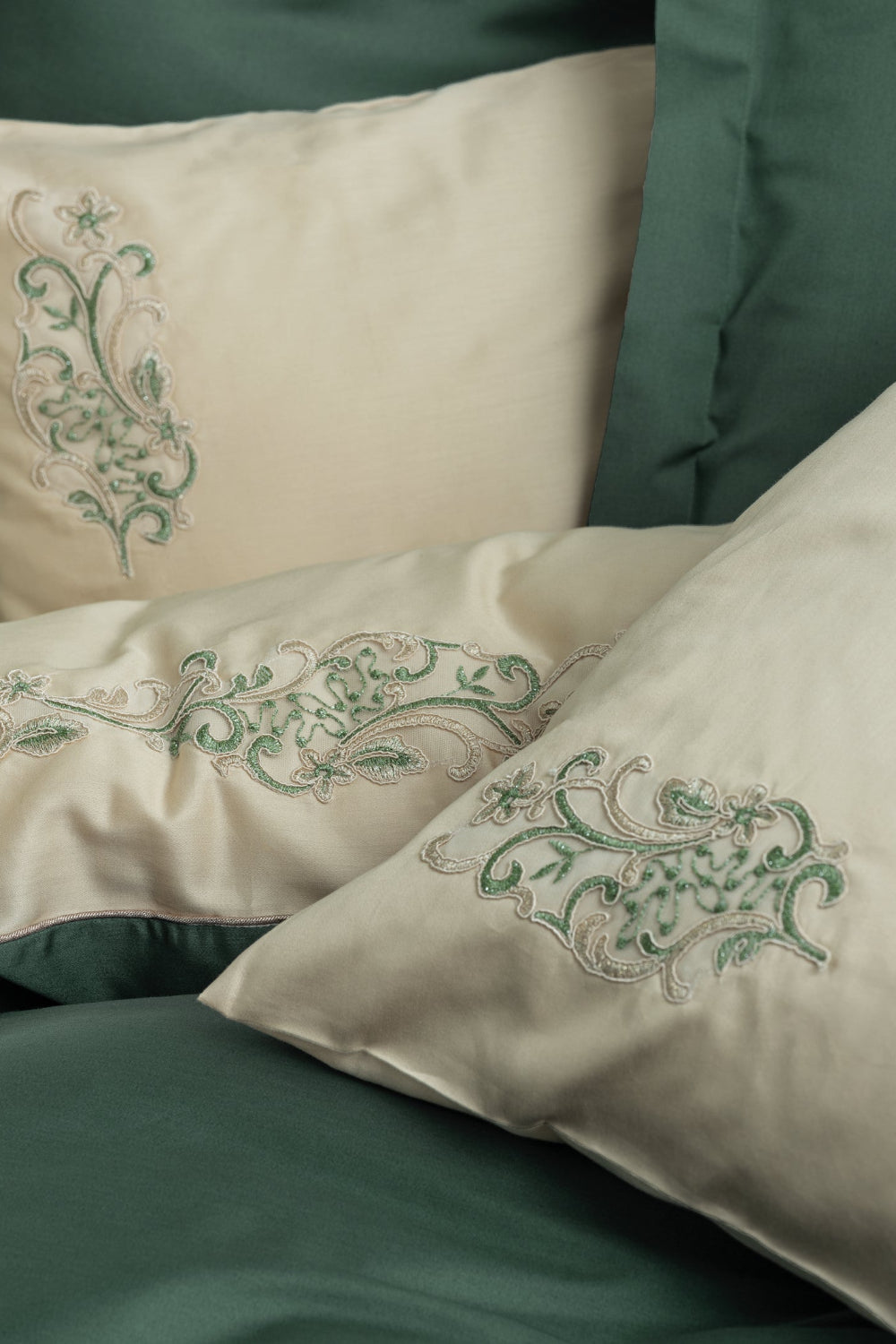 Cotton Box-Cotton Box Brode Saten çift Kişilik Nevresim Takımı Andy Yeşil-Çift Kişilik Nevresim Takımı-2-Milagron.com