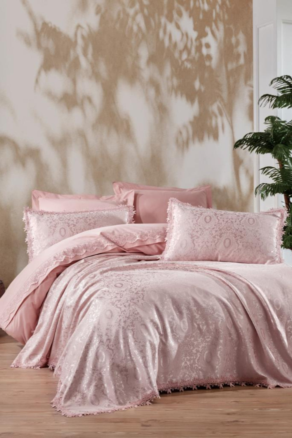 Cotton Box-Chi Chi Çift Kişilik Pikeli Nevresim Takımı Elegance Pudra-Pike Takımı-1-Milagron.com