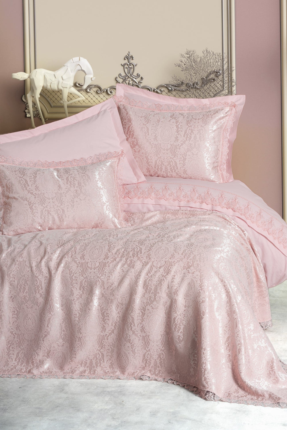 Cotton Box-Chi Chi Çift Kişilik Pikeli Nevresim Takımı Silva Pudra-Nevresim Takımı-1-Milagron.com