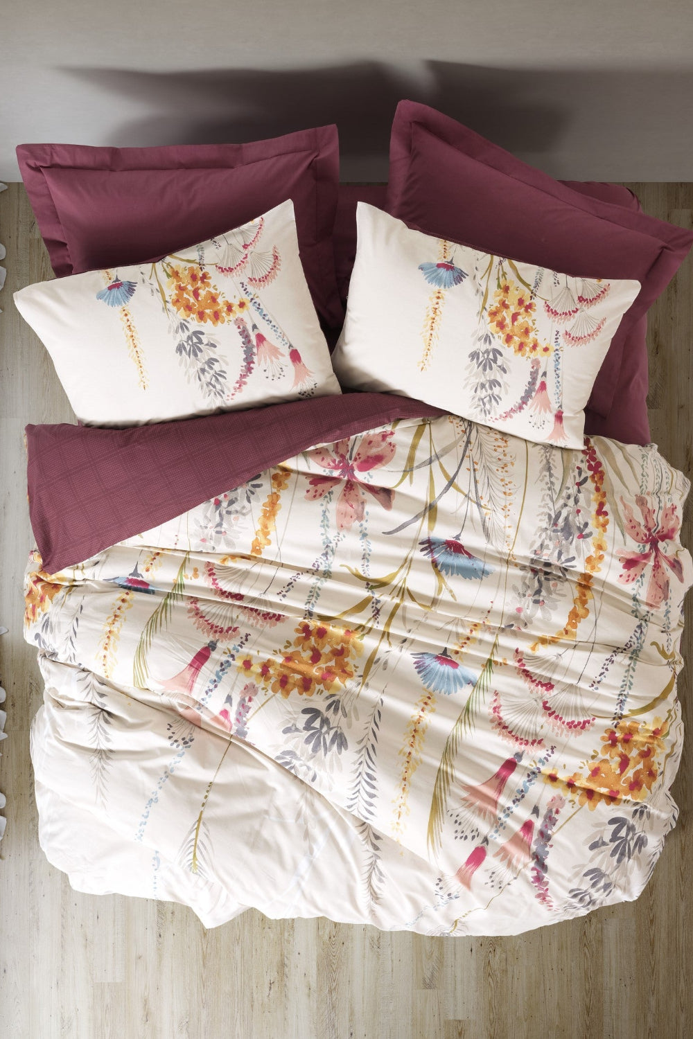 Cotton Box-Çift Kişilik Nevresim Takımı Flos Bordo-Nevresim Takımı-1-Milagron.com