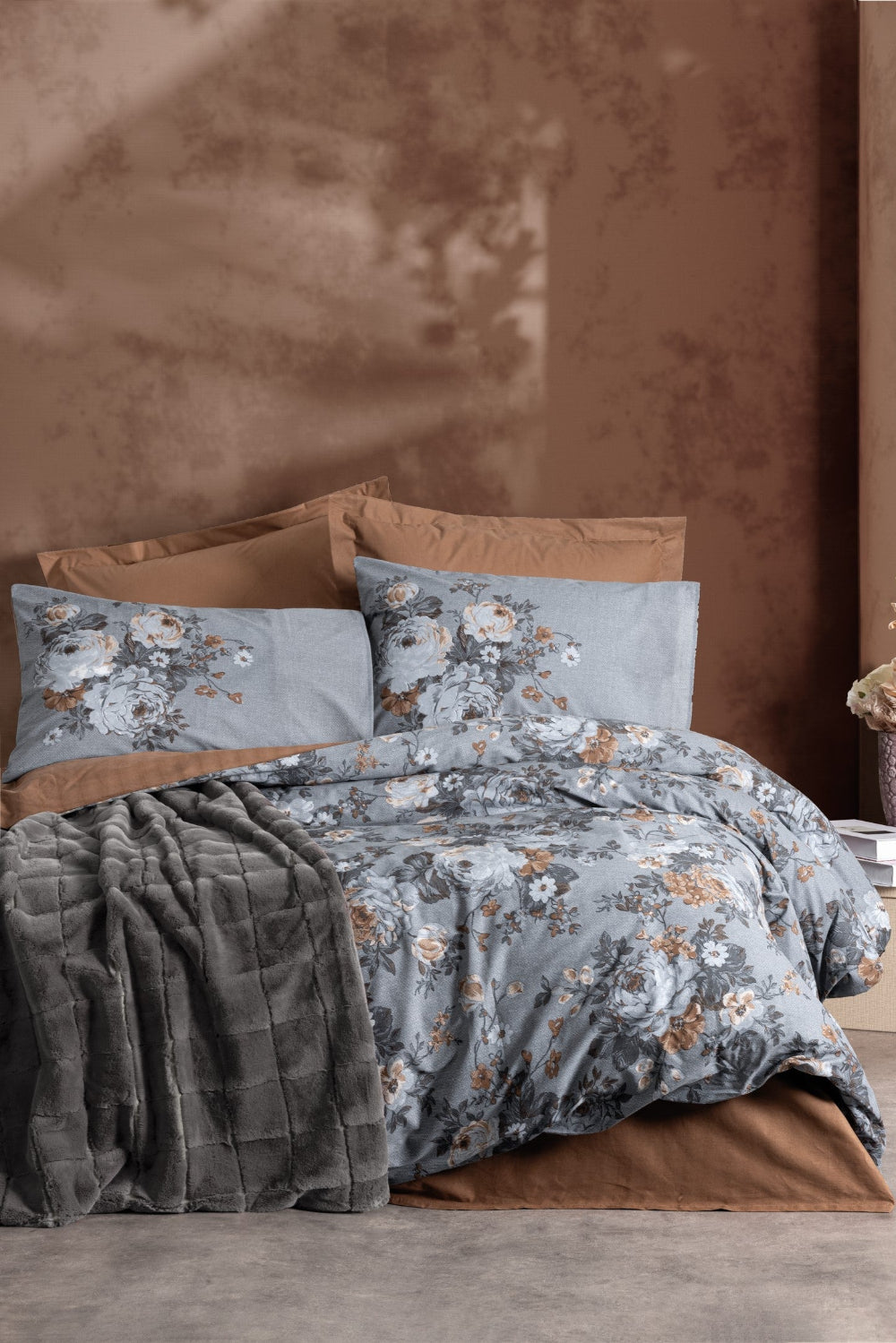 Cotton Box-Çift Kişilik Trim Battaniyeli Nevresim Takımı Smooth Antrasit-Nevresim Takımı-1-Milagron.com