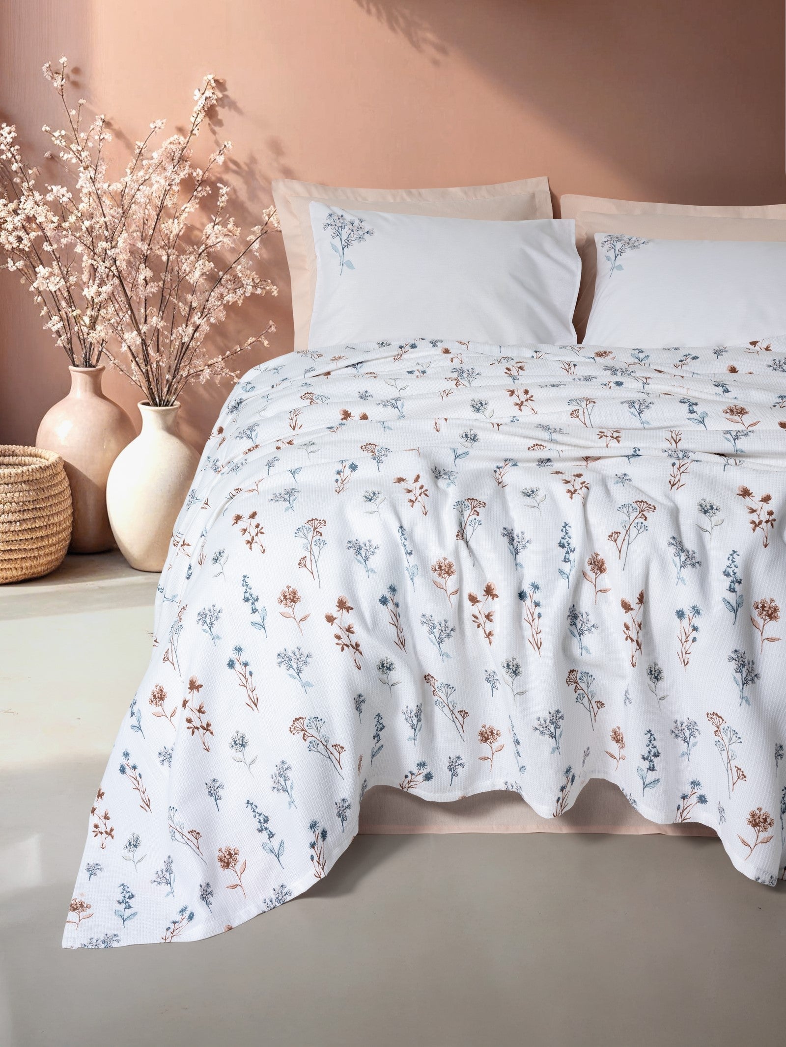 Cotton Box-Cotton Box Estiva Tek Kişilik Pike Takımı Briar Somon-Pikeli Nevresim Takımı-1-Milagron.com