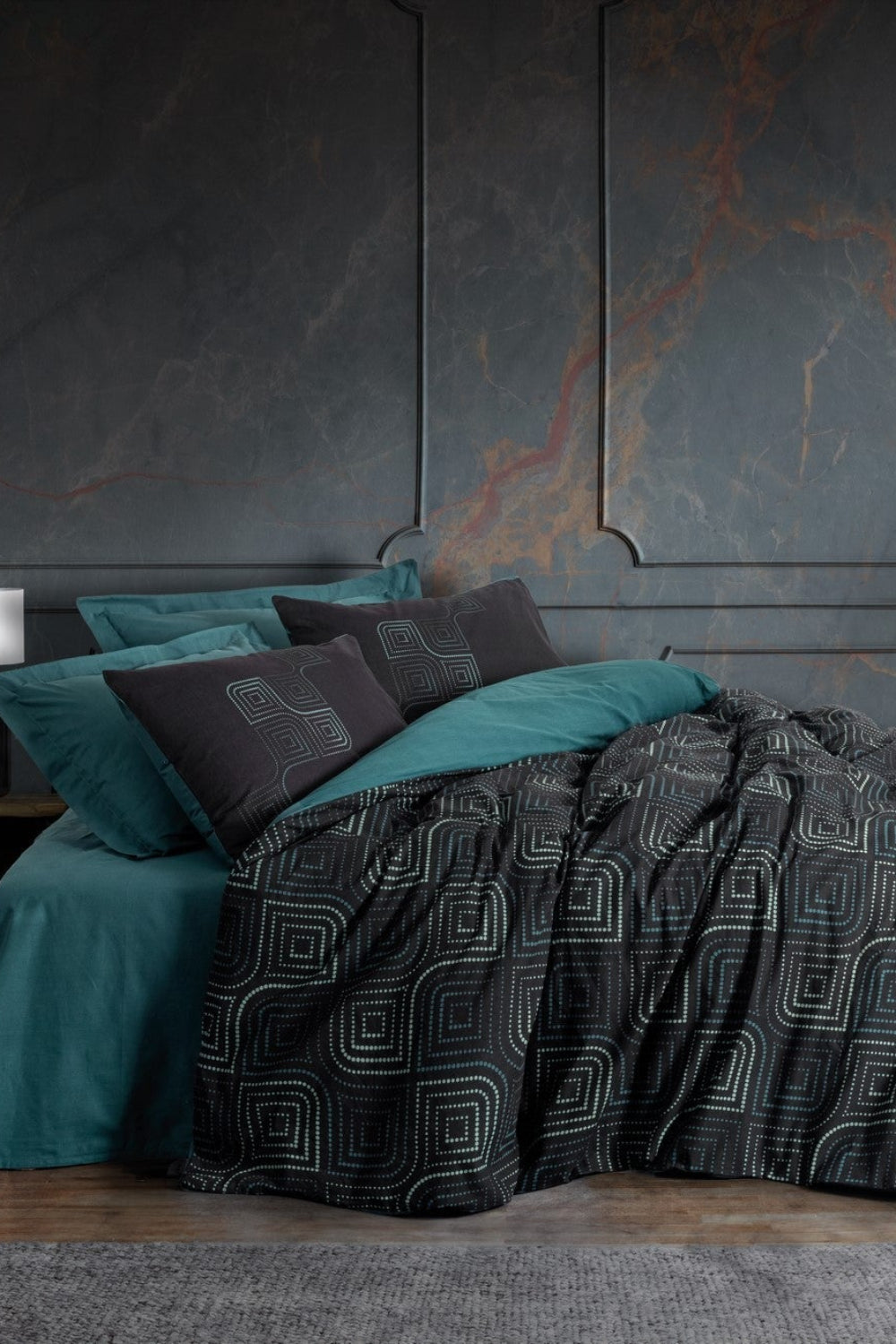 Cotton Box-Dark Çift Kişilik Nevresim Takımı Noche Petrol-Nevresim Takımı-1-Milagron.com
