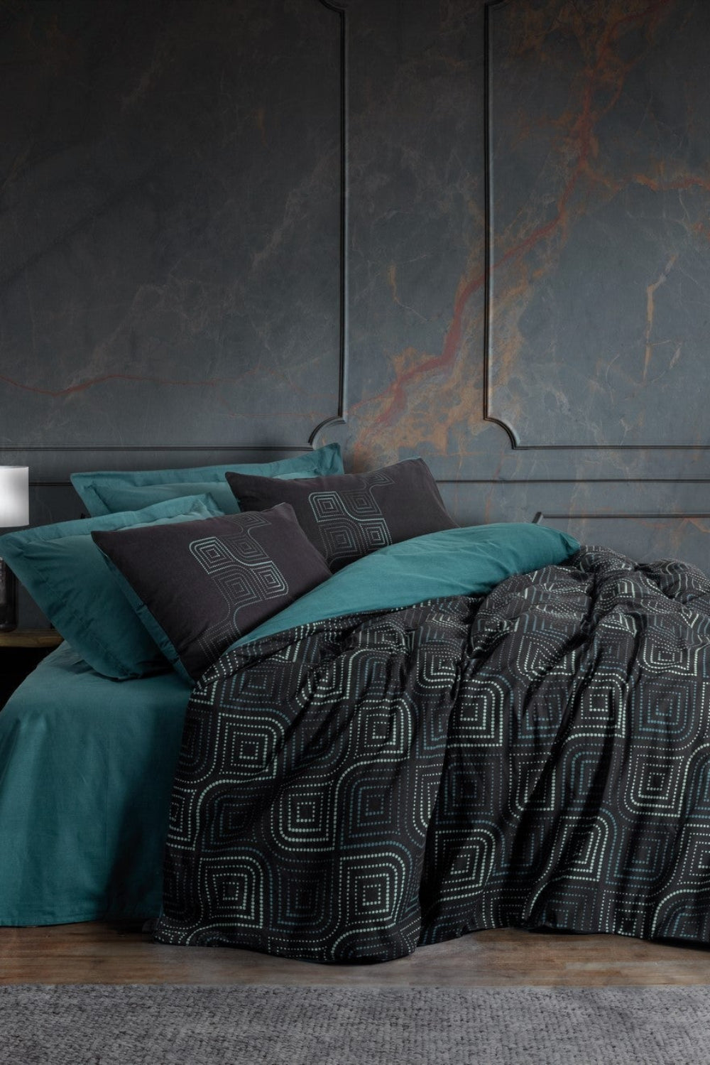 Cotton Box-Dark Tek Kişilik Nevresim Takımı Noche Petrol-Nevresim Takımı-1-Milagron.com