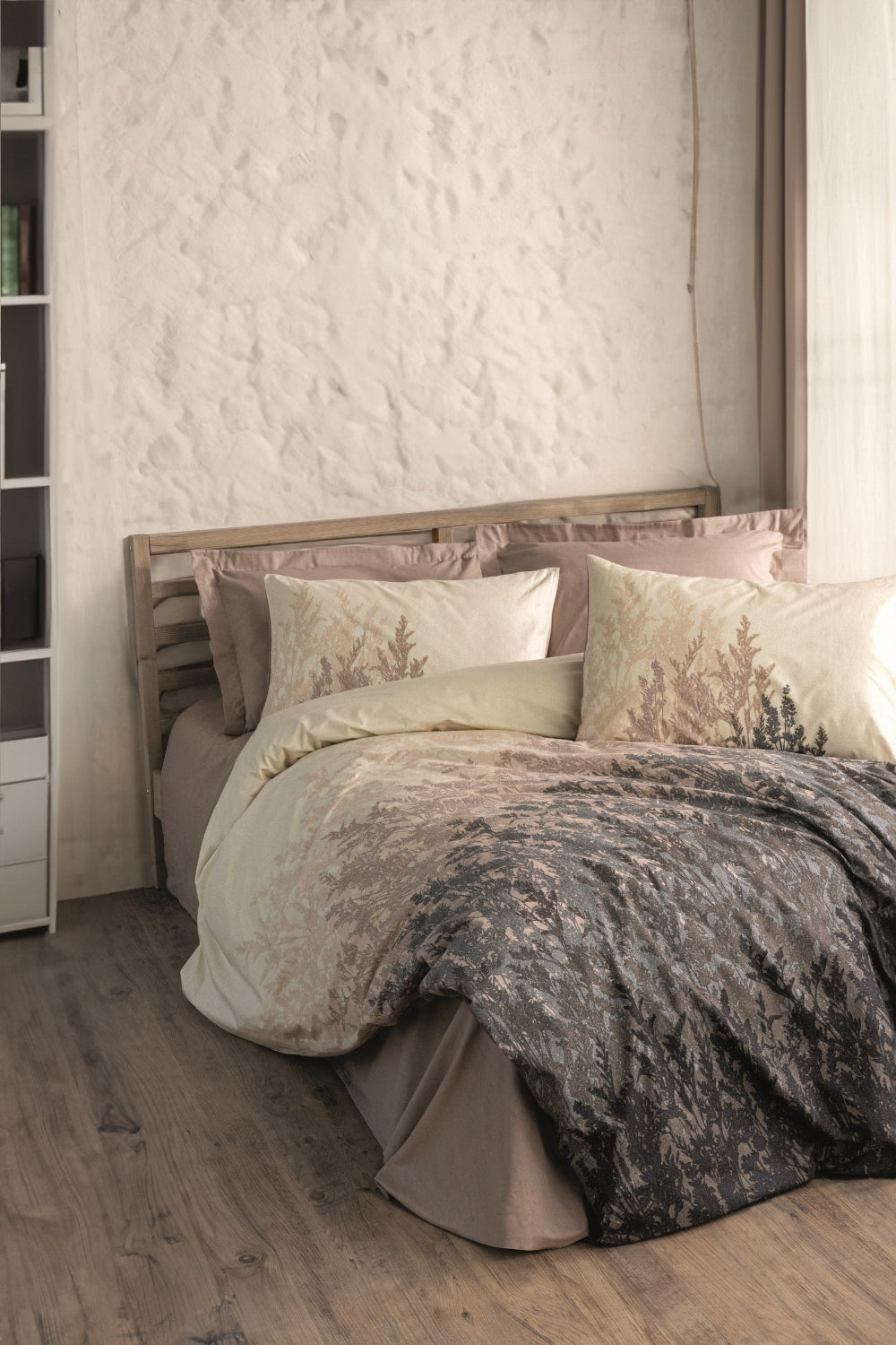 Cotton Box-Cotton Box Dual Tek Kişilik Nevresim Takımı Lindon Bej-Tek Kişilik Nevresim Takımı-1-Milagron.com